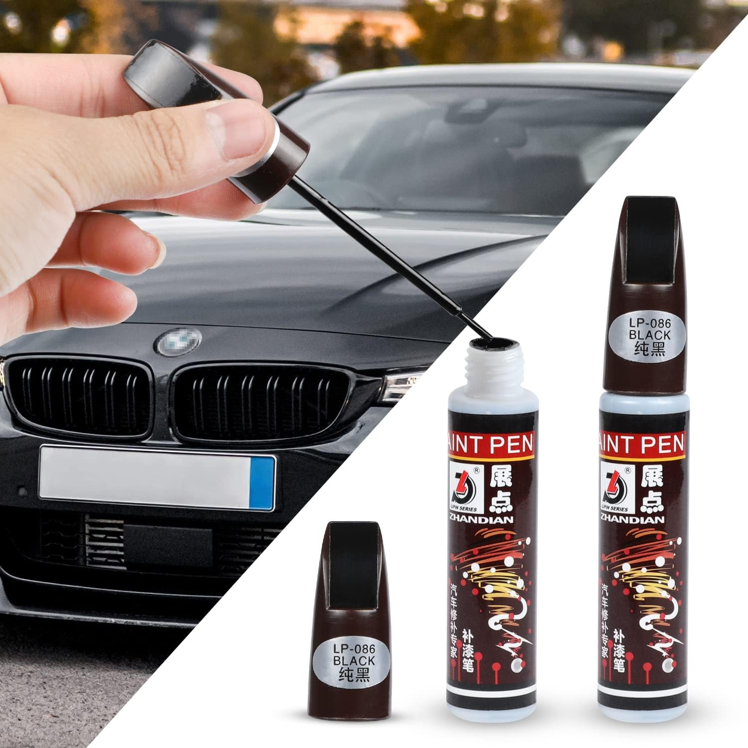 2Pack Touch up Fill Paint Pen Scratch Repair Automotive Touchup Two-In-One (BLACK) image number 1