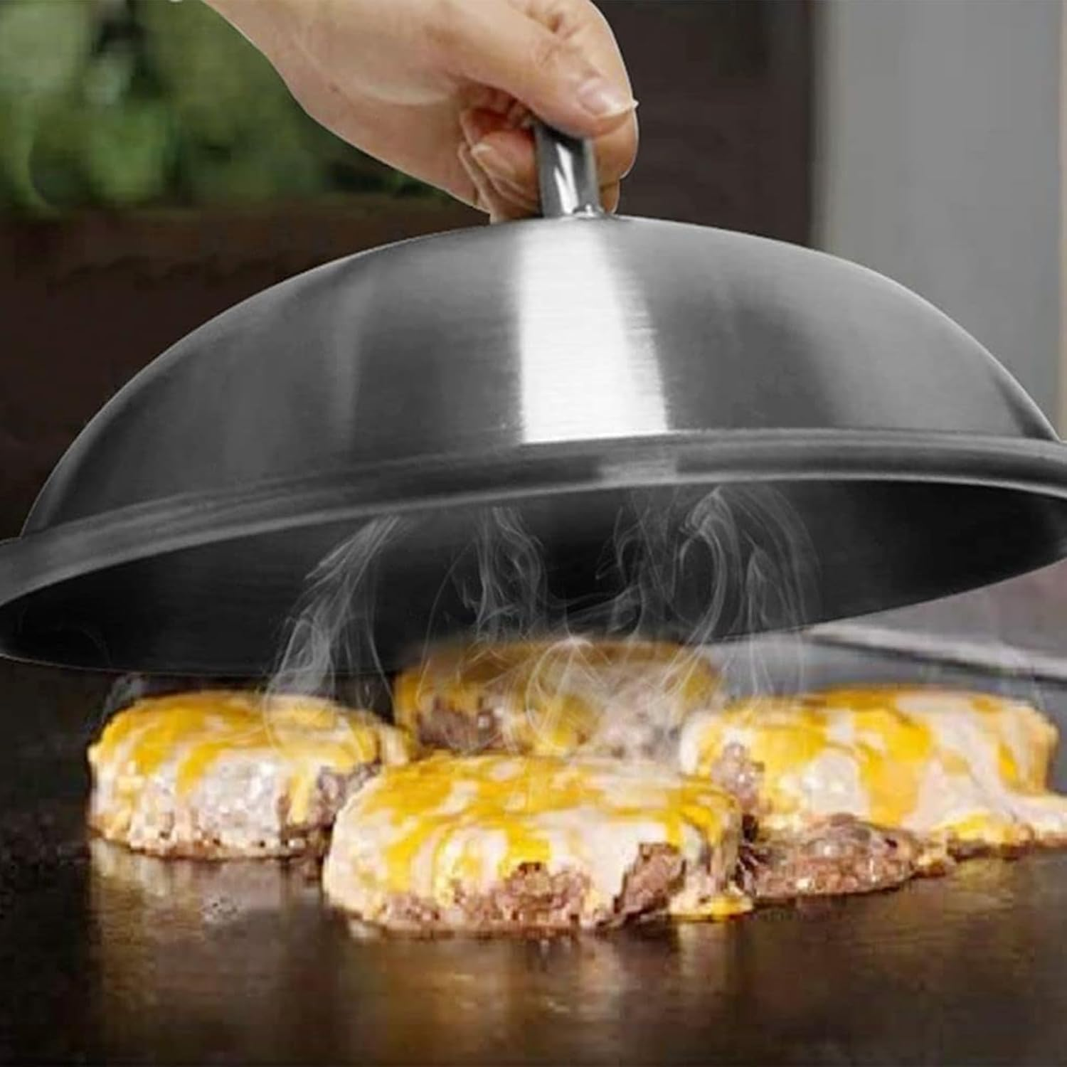 Cozioz 2PCS Heavy Duty 32CM round Basting Cover - Stainless Steel Cheese Melting Dome and Steaming Cover - Perfect for Indoor or Outdoor Flat Top Grill Cooking, 0.6Mm Thickness image number 1