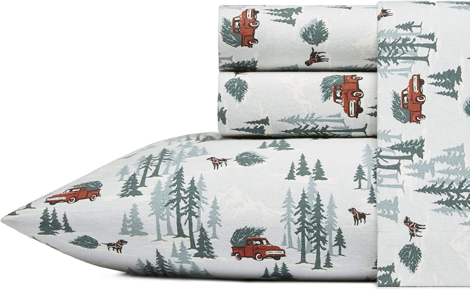 Eddie Bauer - Queen Sheets, Cotton Flannel Bedding Set, Brushed for Extra Softness, Cozy Home Decor (Tree Farm, Queen)