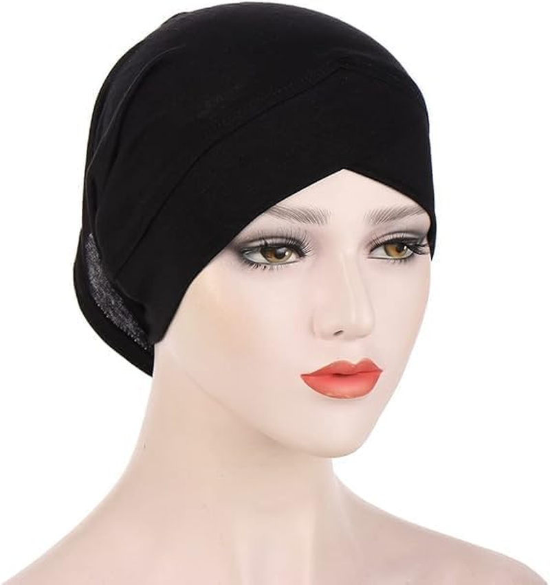3Pcs Women under Scarf Hijab Cap Solid Color Cross Turban Inner Hat Soft Stretch Jersey Bonnet Tube Cap image number 3