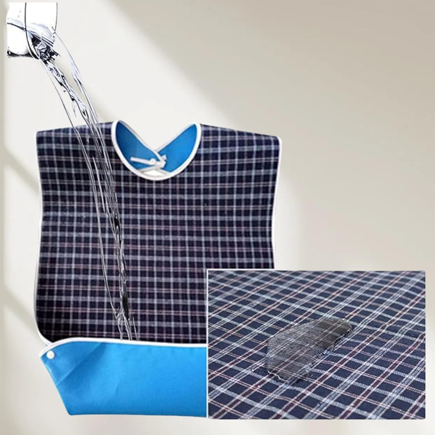 Waterproof and Reusable Washable Mealtime Clothing Protectors for Elderly Men and Women, Checkered, 2Pcs Adult Bibs with Crumb Catcher image number 1