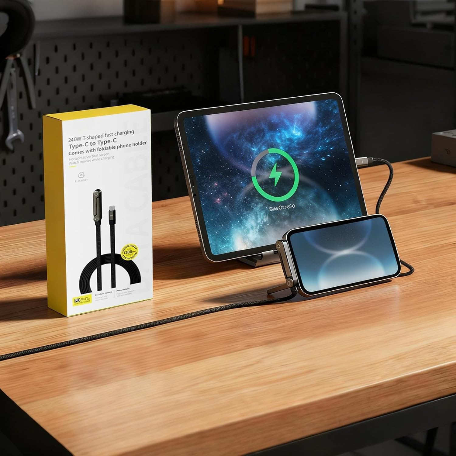 Qkbuza 2-In-1 Invisible Holder Charger Cable with Stand Fast Charging Cord with Built-In Phone Stand 1.5 M Flexible Cord for Smartphones,Tablets,Laptops,Enjoy Hands-Free Video Browsing - 30W image number 3