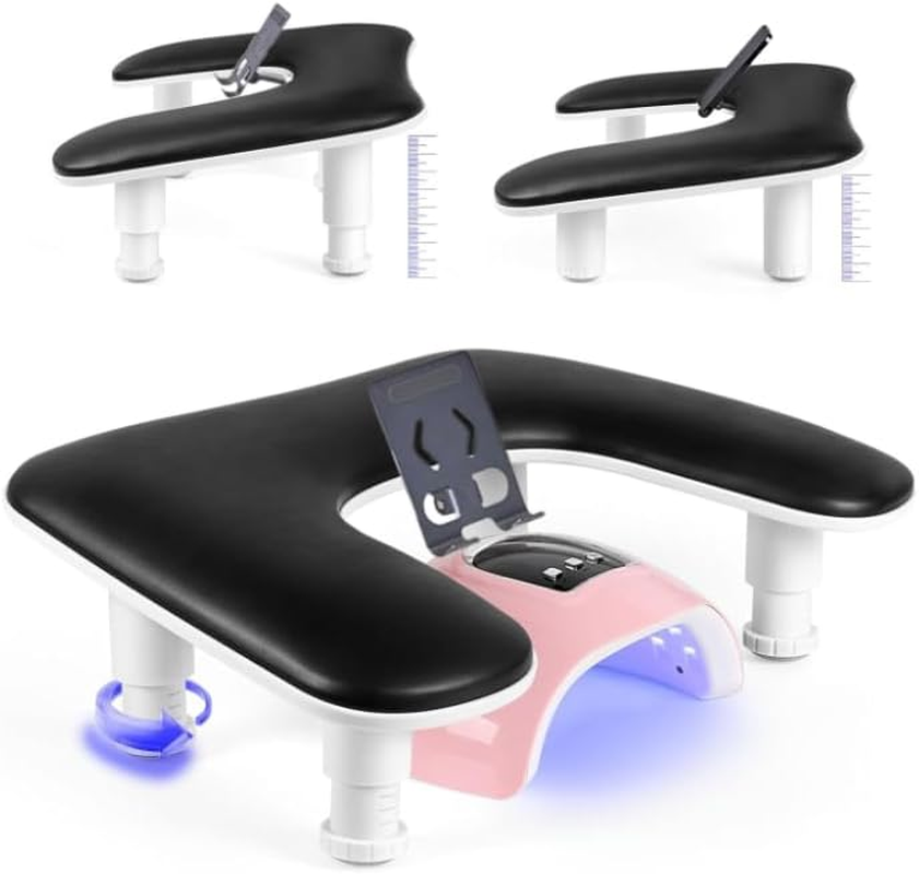 PANTREE Manicure Arm Rest for Nail Techs: U Shaped Manicure Arm Rest with 360&deg; Rotating Phone Holder - Big Arm Rest for Nail Techs - Detachable Manicure Hand Pillow for Salon or Home Use (White)