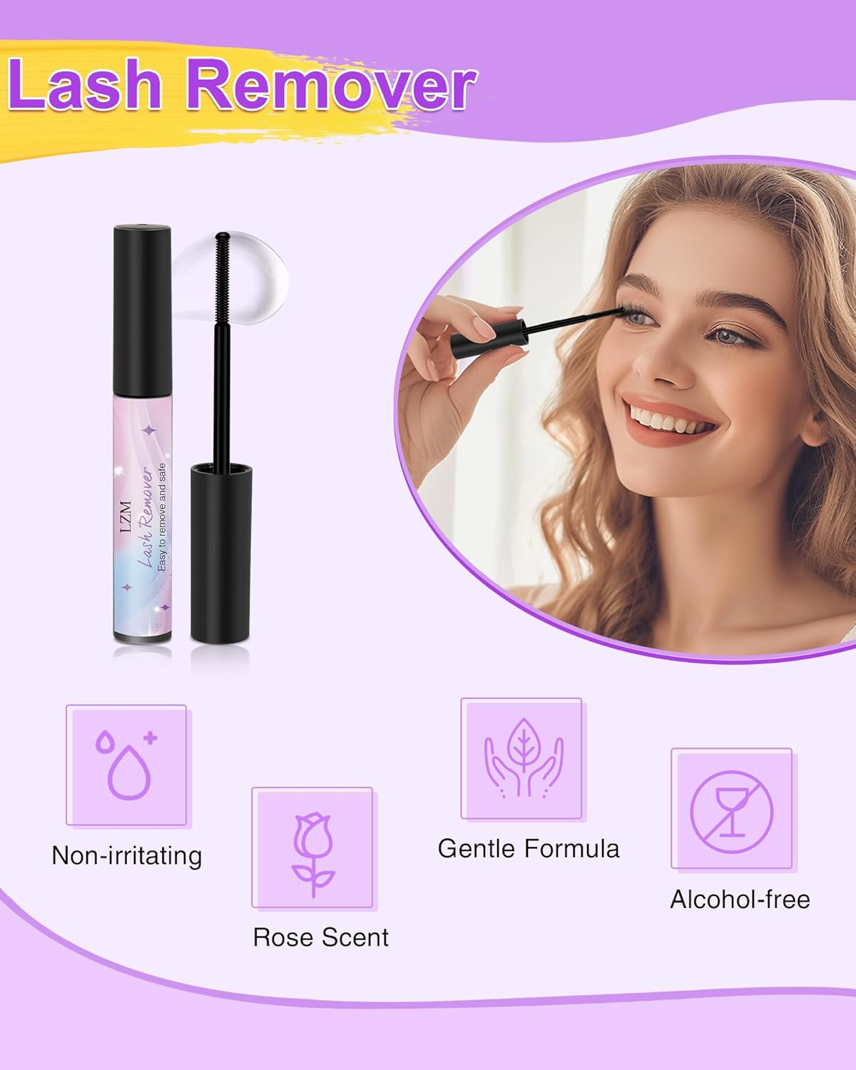 LZM Cluster Lash Glue Remover 5Ml &ndash; Gentle Eyelash Glue Remover Oil-Based Formula with Mascara Wand, Quick & Easy Removal for Sensitive Eyes & DIY Lash Extensions