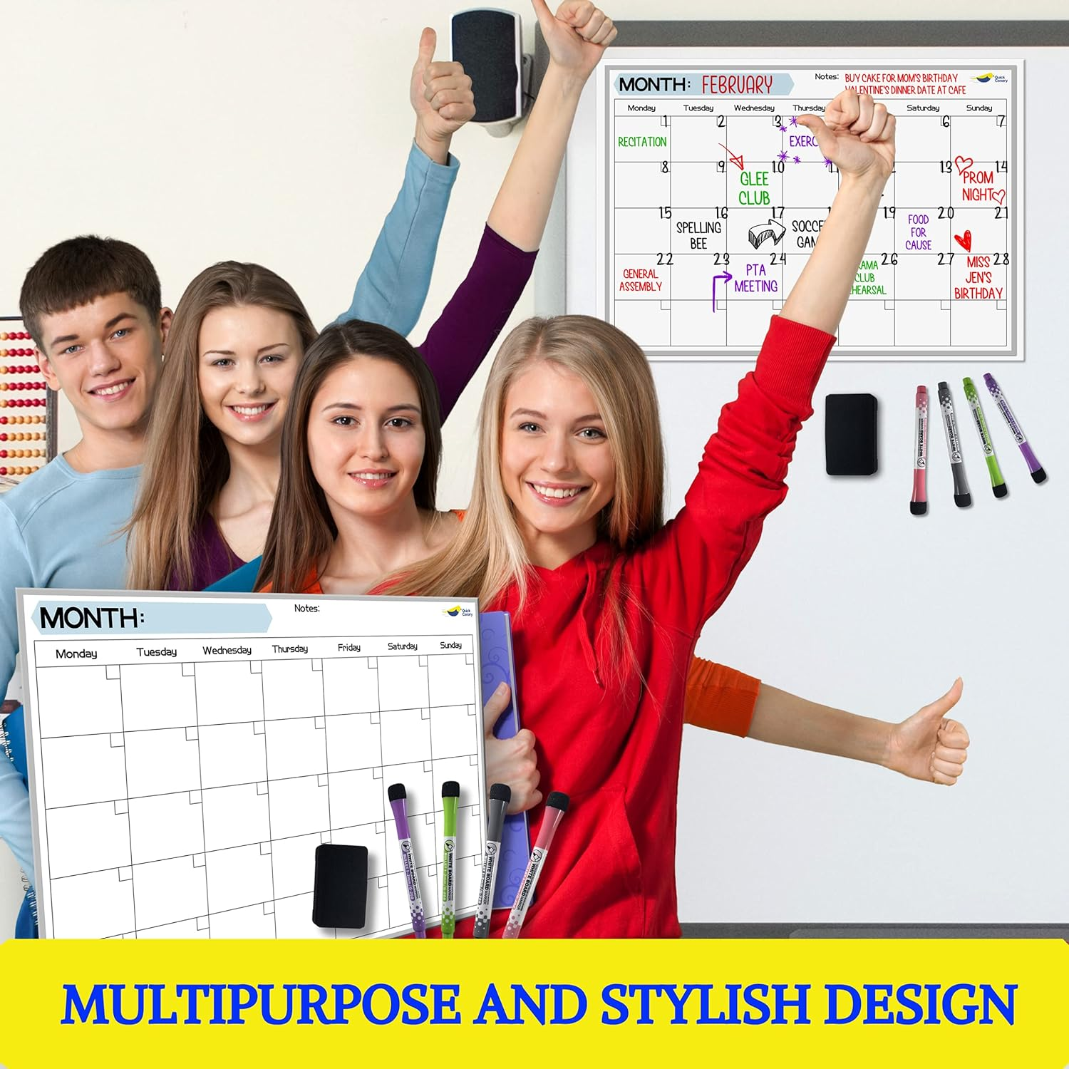 Magnetic Dry Erase Calendar for Refrigerator - 17X12&rdquo; Monthly Calendar Whiteboard for Fridge - No Stains or Ghosts - White Board Planner - 4 Dry Erase Markers and Large Eraser image number 1