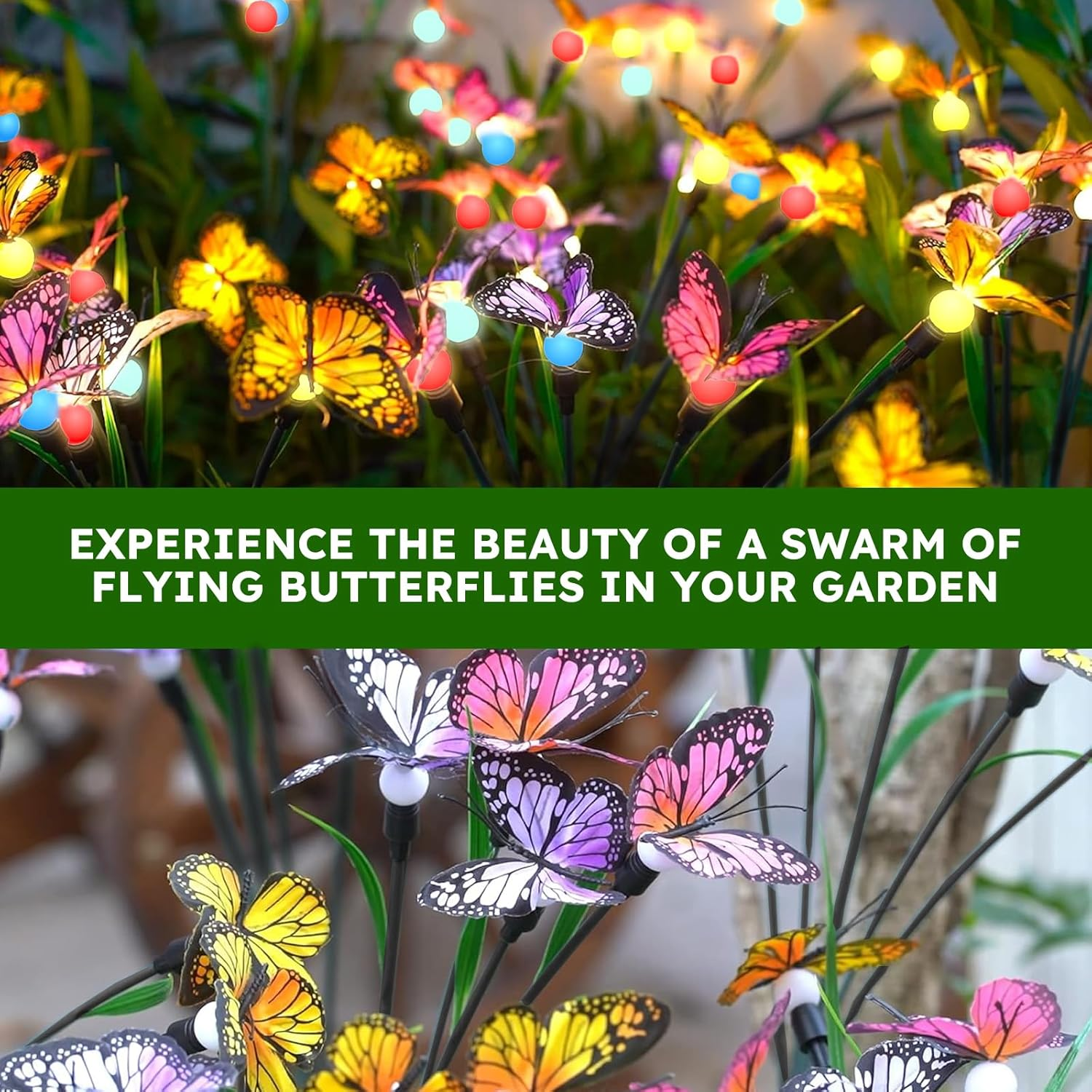 Solar Garden Lights 2 Pack, Waterproof 4 Color Changing Solar Lights Outdoor,16 Big Butterflies Solar Swaying Lights, Swaying Butterfly Lights for Patio Pathway Outdoor Decor image number 4