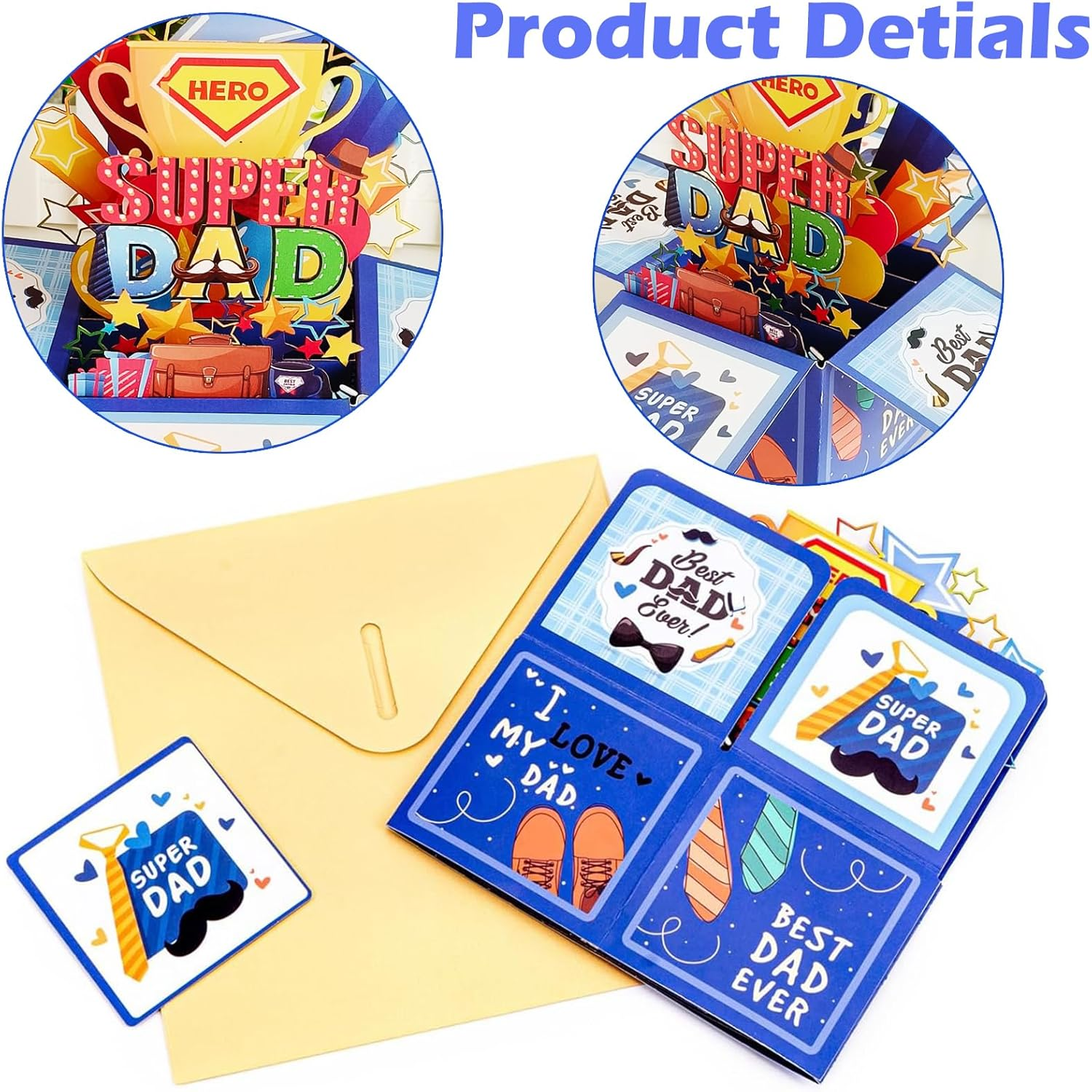 3D Pop up Happy Father'S Day Card 3D Father'S Day Greeting Boxed Card from Daughter Son Wife to Dad Husband Grandpa Son Him Men (C) image number 5