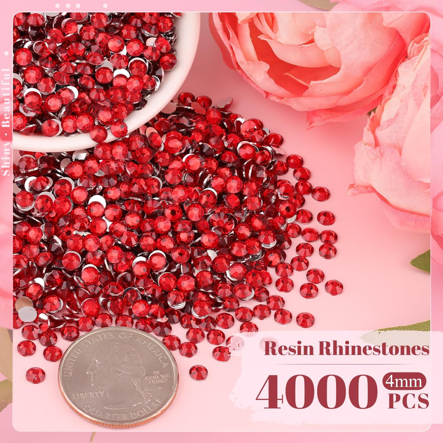 4000PCS 4Mm Resin Rhinestones in Bulk (Red), Bedazzling Flatback Crystals for Crafts DIY Nail Decoration, Gems Charms for Tumbler Shoes Clothing Fabric with Pickup Pen and Tweezers image number 6