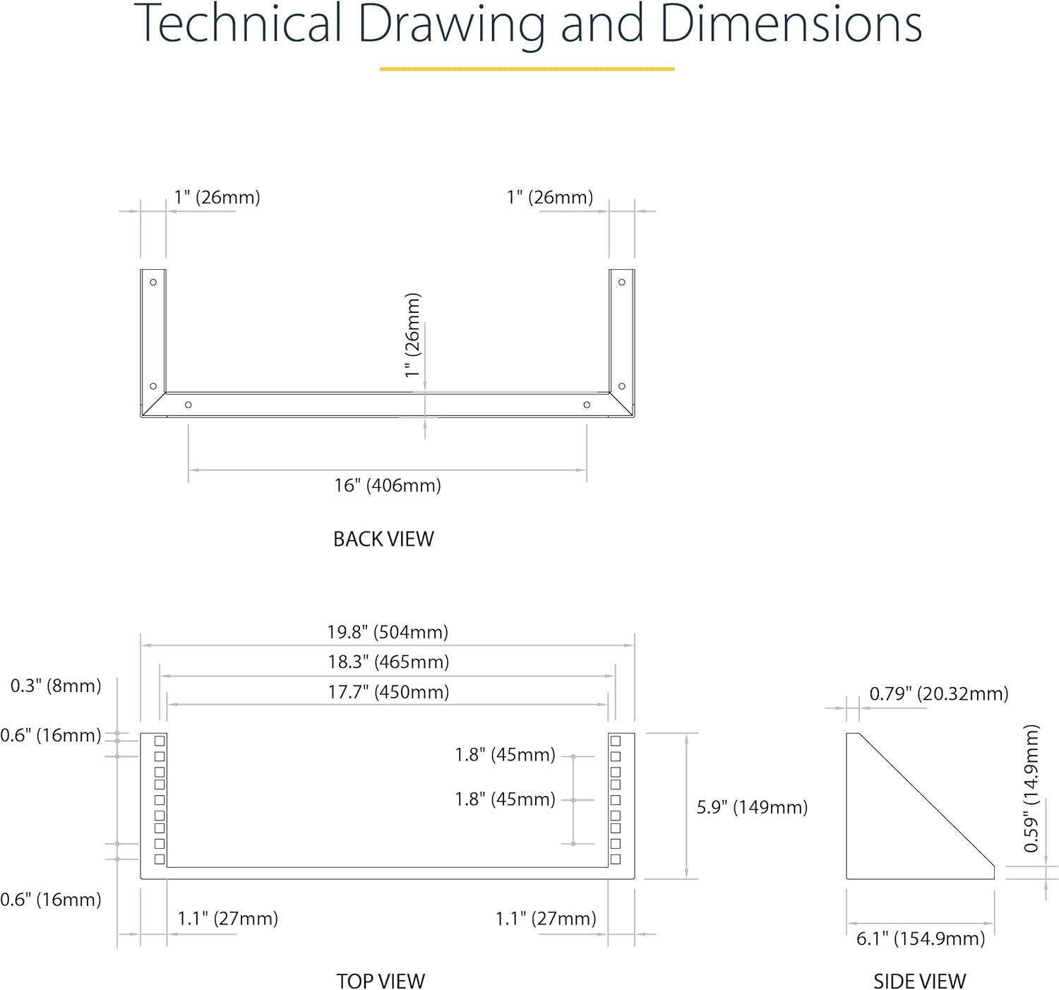 Startech.Com 3U 19-Inch Steel Vertical Wall Mount Equipment Rack Bracket RK319WALLV (Black)