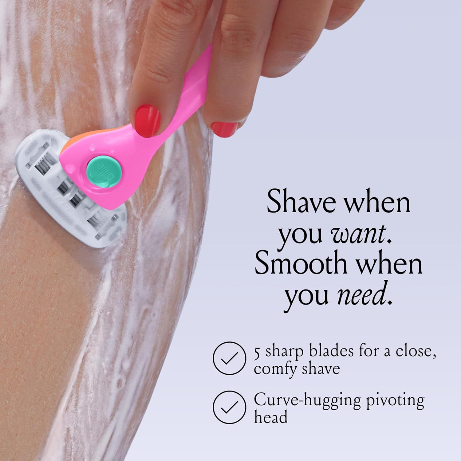 Billie - Malibu Razor Starter Kit +1 | 5 Blades | Women'S Razor | Women'S Shaver | Shower Holder | Magnetic Holder | Aloe Lubricant | Close, Smooth & Gentle Shave | Sensitive Skin | Pivoting Head | Dermatologically Tested | No-Slip Handle image number 2