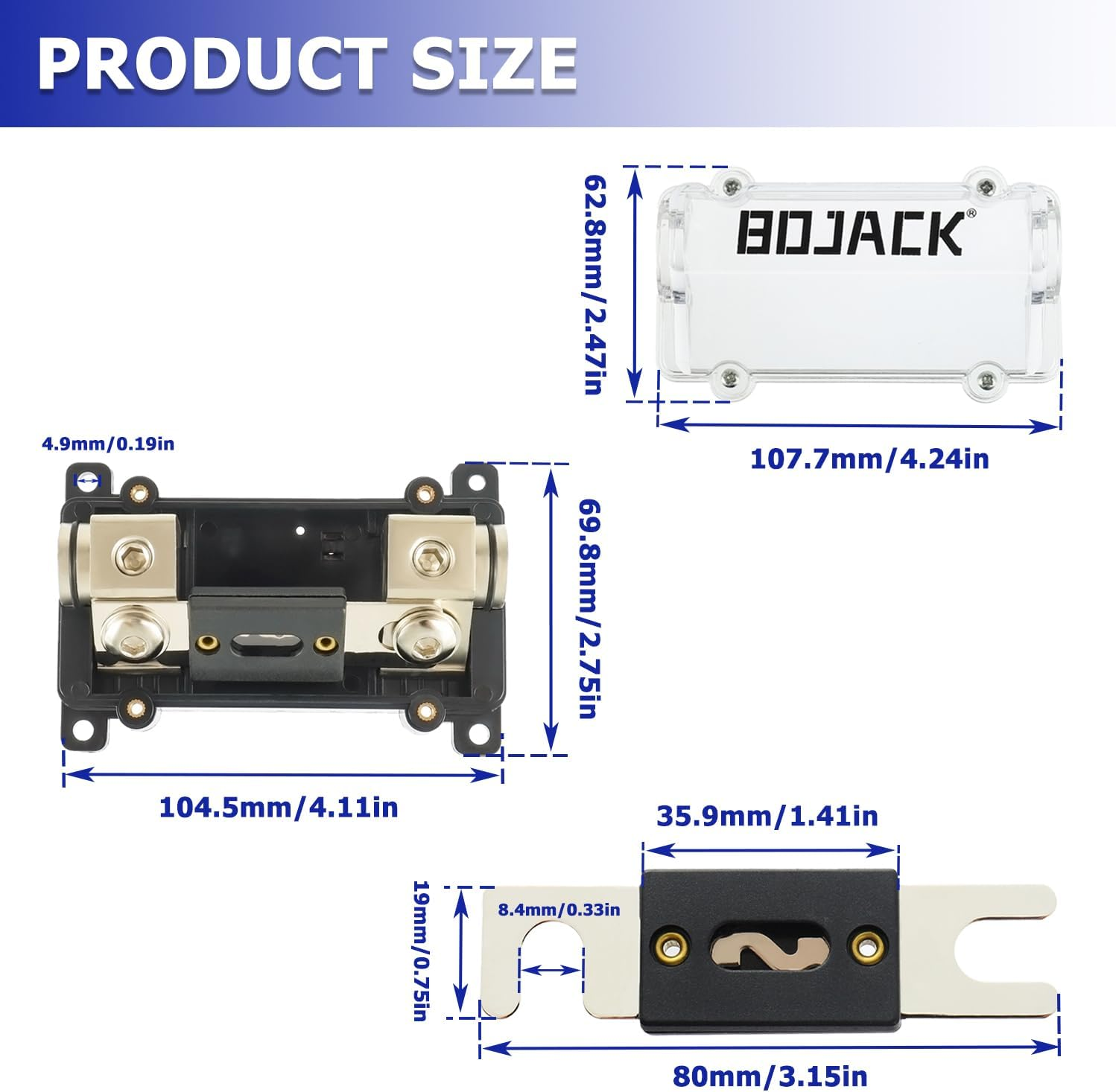 BOJACK 0/2/4 Gauge AWG In-Line ANL Fuse Holder with 300 Amp Fuse No Wire Terminals Needed Inline Fuse Holder with Insulating Cover, Automotive 4, 2, 0 Gauge Fuse Block, BJ- XFH-300A image number 2
