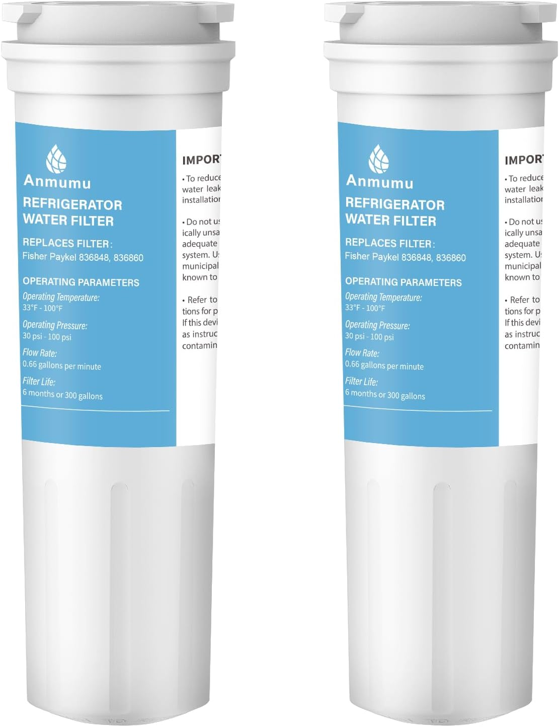 836848 Refrigerator Water Filter for Fisher & Paykel 836860, 862285, 862284, E402, E442B, E522B, RO185014, RO185011 Fridge Water Filter(2 Pack) image number 1