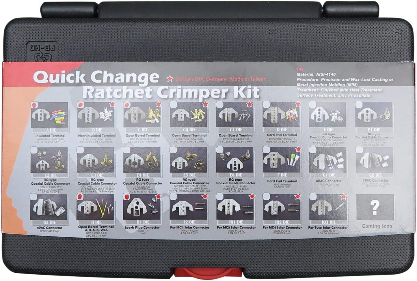 Automotive Cable Crimping Kit - 5 Die Quick Change Ratchet Crimper Includes Ignition Lead Die image number 1