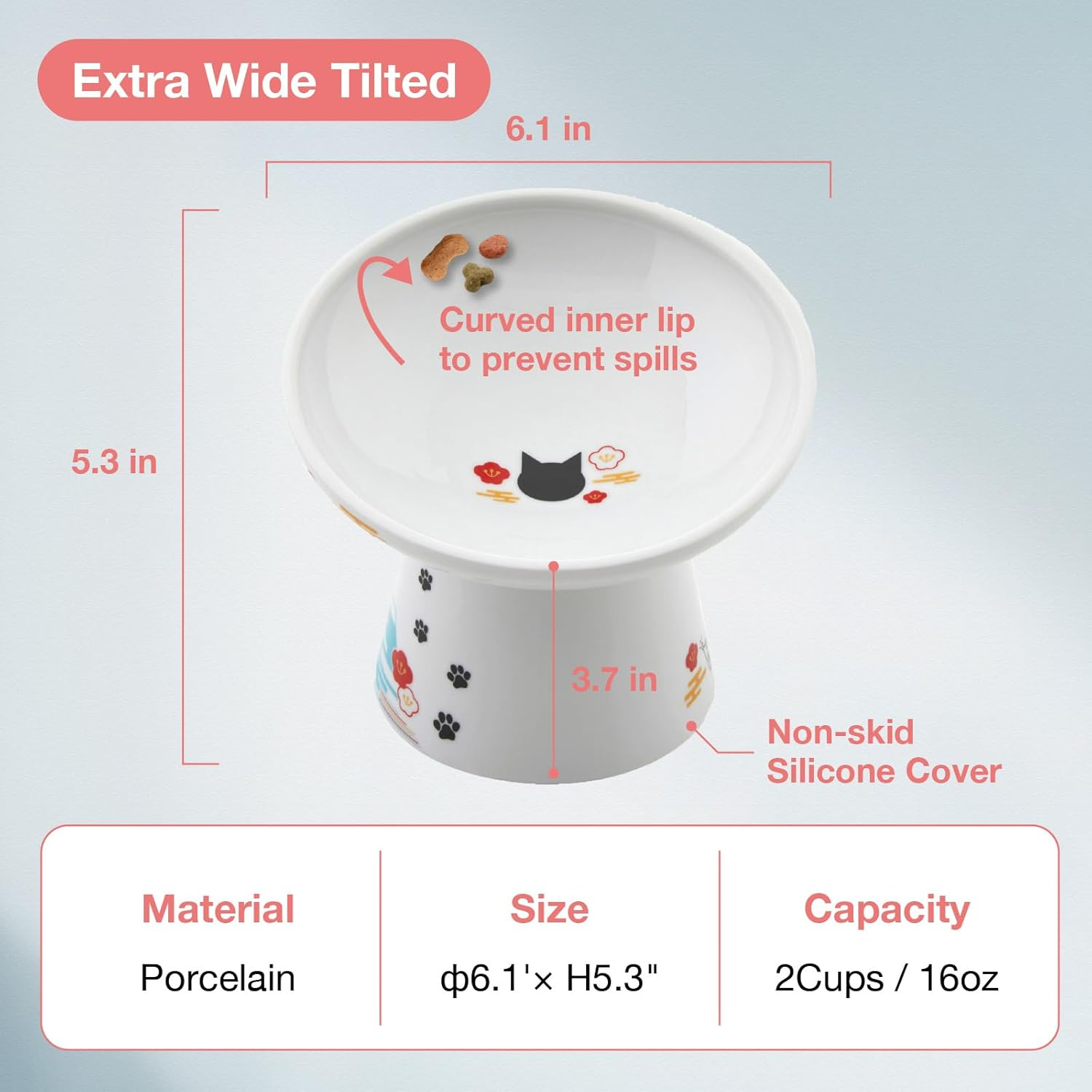 Necoichi Extra Wide Raised Cat Food Bowl, Elevated, Prevent Neck & Whisker Fatigue, Dishwasher and Microwave Safe, No.1 Seller in Japan! (Fuji Limited Edition, Extra Wide Tilted) DC-0715-NY18 image number 2
