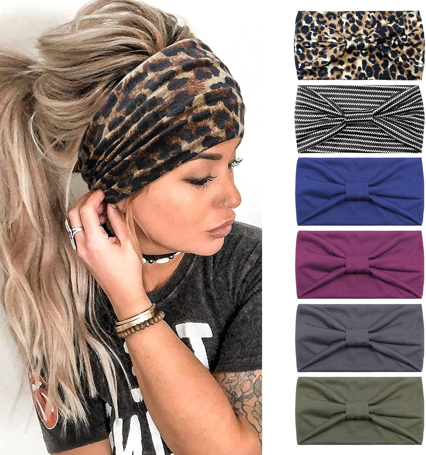 Kavya Headbands for Women'S Hair UK, Wide Soft Ladies Headband Boho, Fashion Bandanas Knot Adult Scarfs Hairbands Elastic Fashion Yoga Hair Bands Hair Accessories (Elegant)