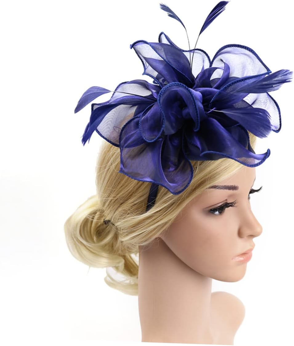 KALLORY Headband Organza Hair Accessiores for Women Elegant Blue Headband for Wedding Party Prom image number 2