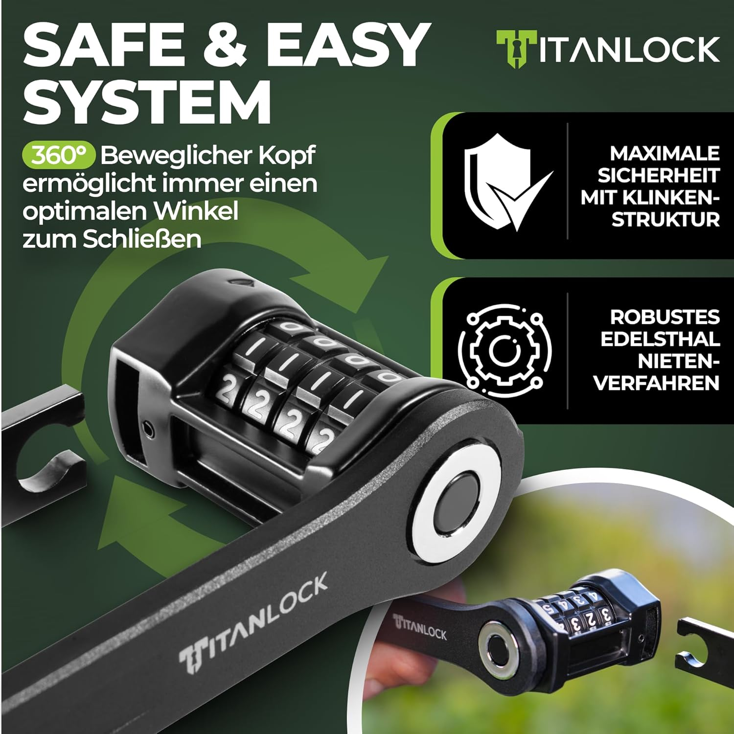 TITANLOCK Bicycle Lock Folding Lock Anti-Theft [Individual Pin] Combination Lock Quick + Easy Assembly Rustproof Security Level 10/10 image number 5