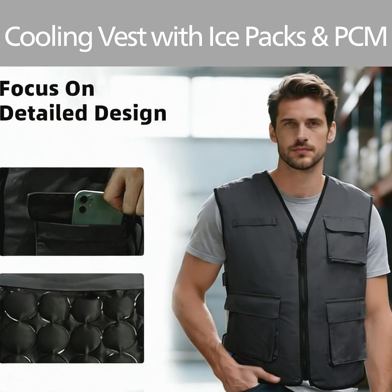 Cooling Vest with Ice Packs for Men & Women, Adjustable Ice Vest for Full-Body, Cold Vest for Motorcycle Riding, Outdoor Work, Sports & Summer Heat Relief image number 3