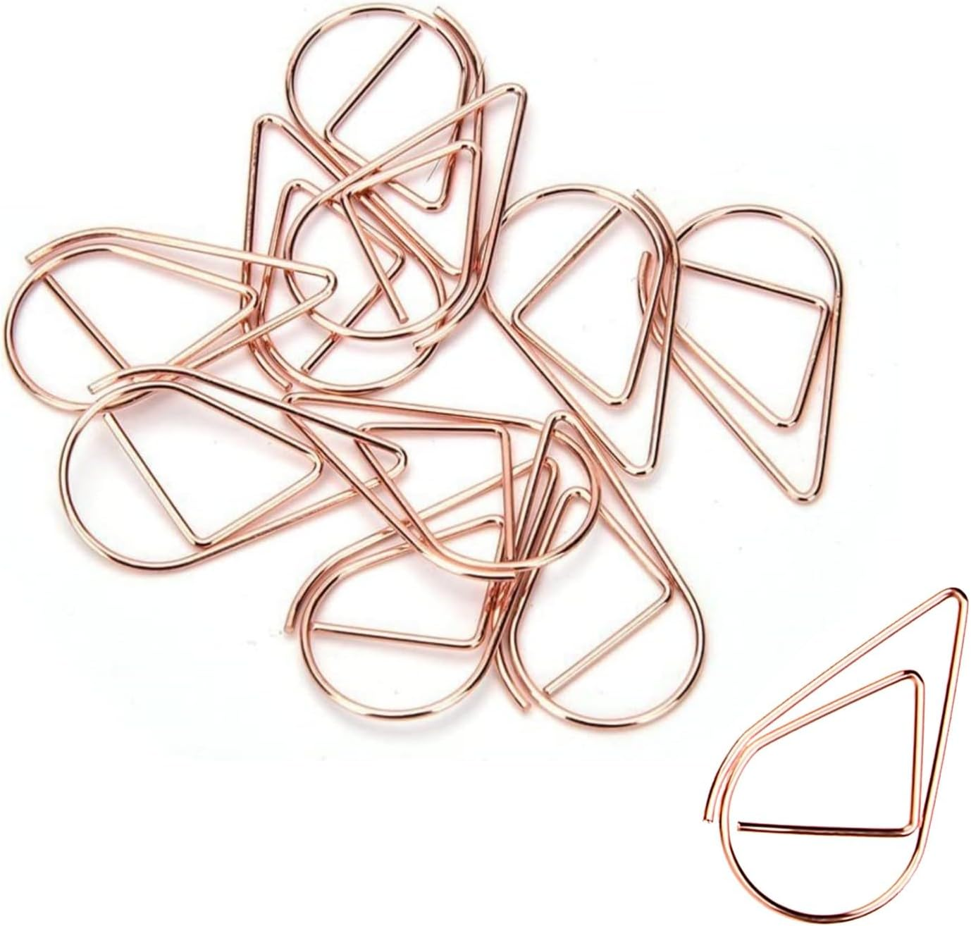 100 Pcs Small Rose Golden Paperclips Stainless Steel Waterdrop Shaped Paperclips Bookmarks Paper Clips Clamps for Memo Paper Photo 15 * 25Mm (Rose Gold)