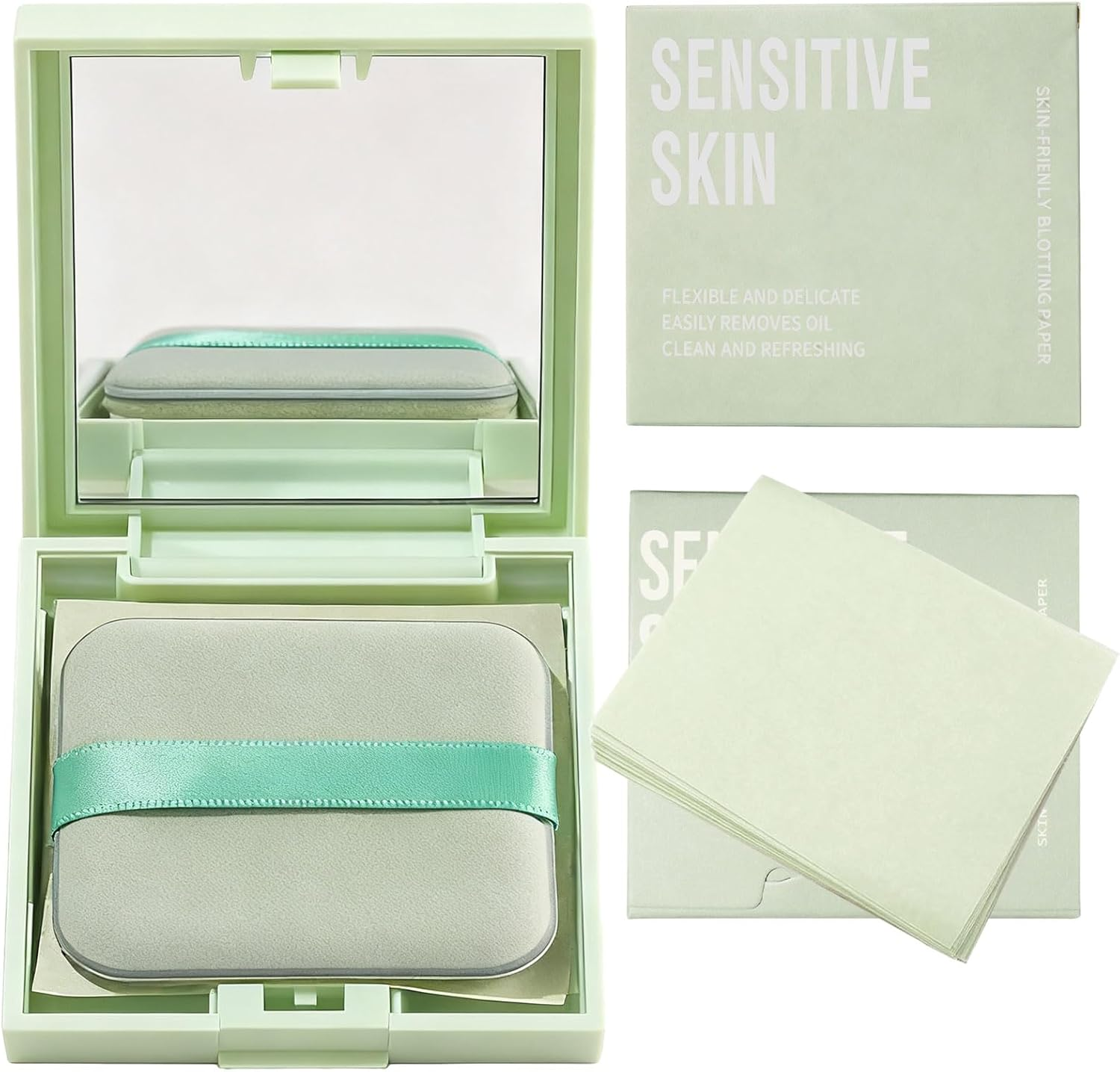 300Pcs Blotting Paper Face, Oil Blotting Sheets for Face, Natural Oil Control Film, Blotting Paper for All Skin, Oil Absorbing Sheets with Portable Mirror and Makeup Puff image number 3