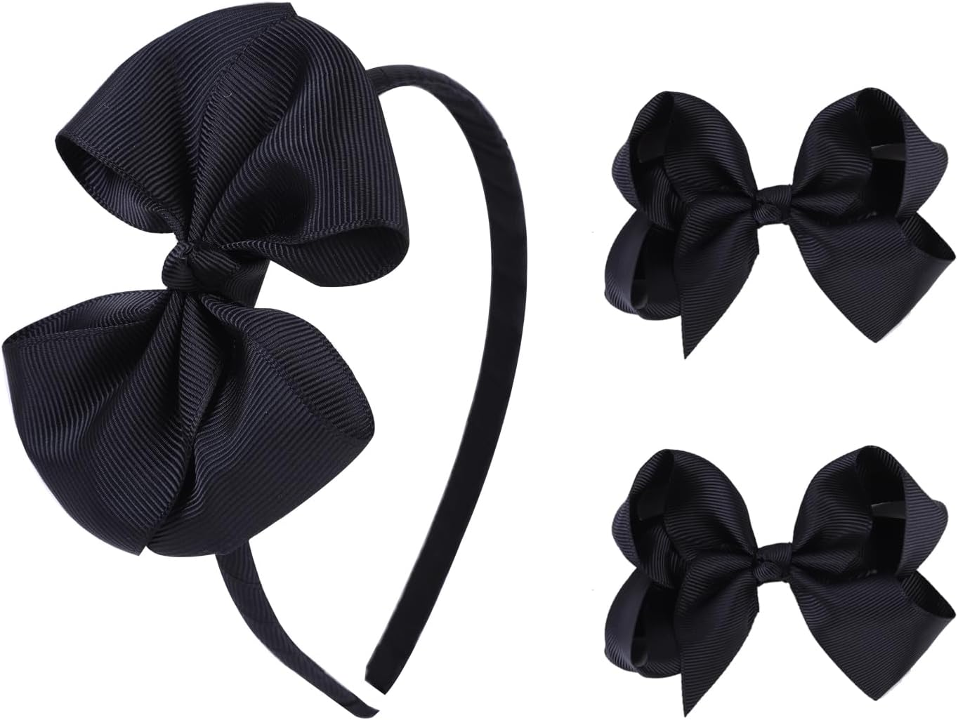 Bow Headband & 2 Pcs 4 Inch Hair Bows Set, Black School Hair Accessories for Little Toddler School Girls (Red)