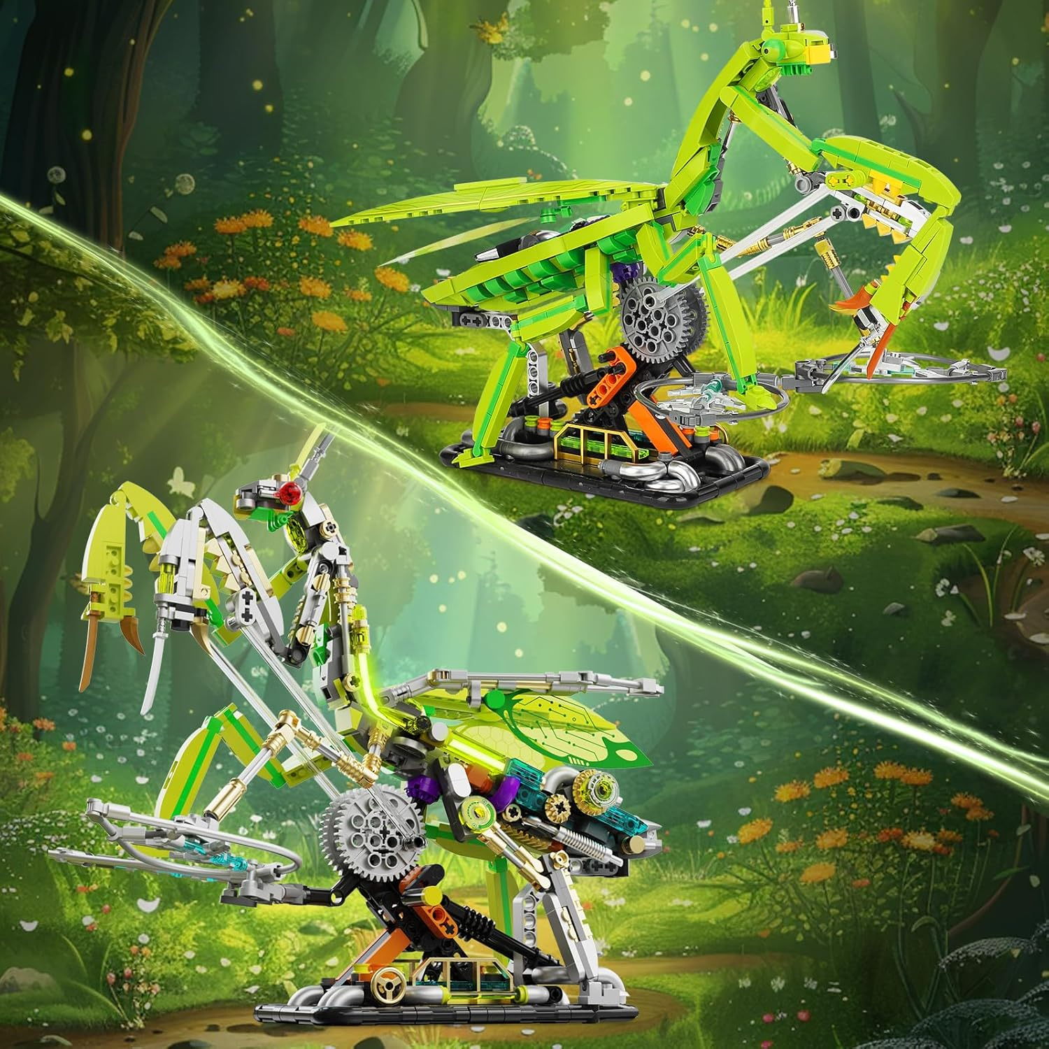 QLT Technik Praying Mantis Toy Clamping Building Blocks Building Block with Light, Creative Exotic Animals Building Blocks for Boys and Girls Aged 8-16+ Years (999 Pieces) image number 5