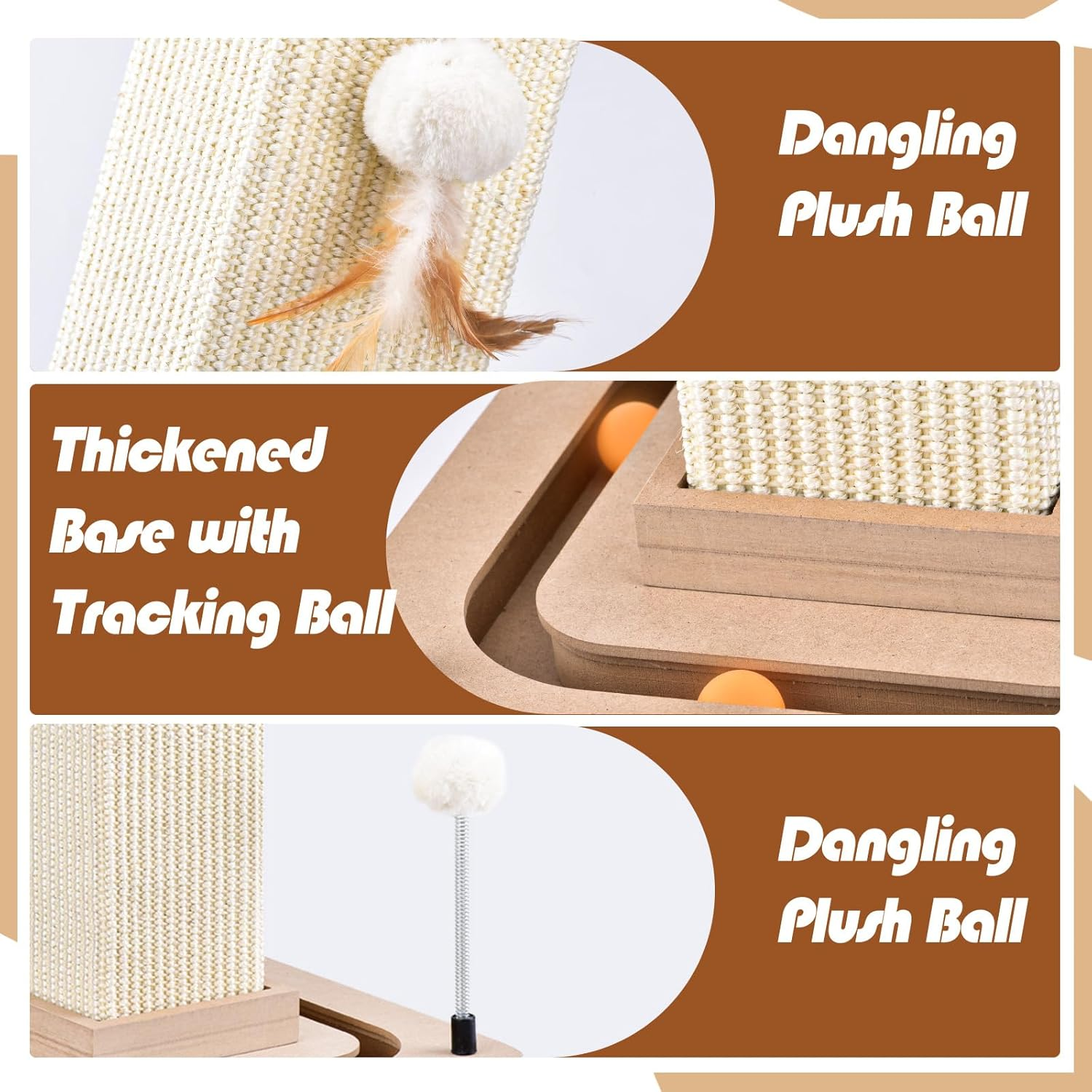 LIFLIX 67 Cm / 27" Cat Scratching Post, Sisal Cat Scratcher with Interactive Track Balls and Hanging Balls, Vertical Scratching Posts for Indoor Cats and Kittens