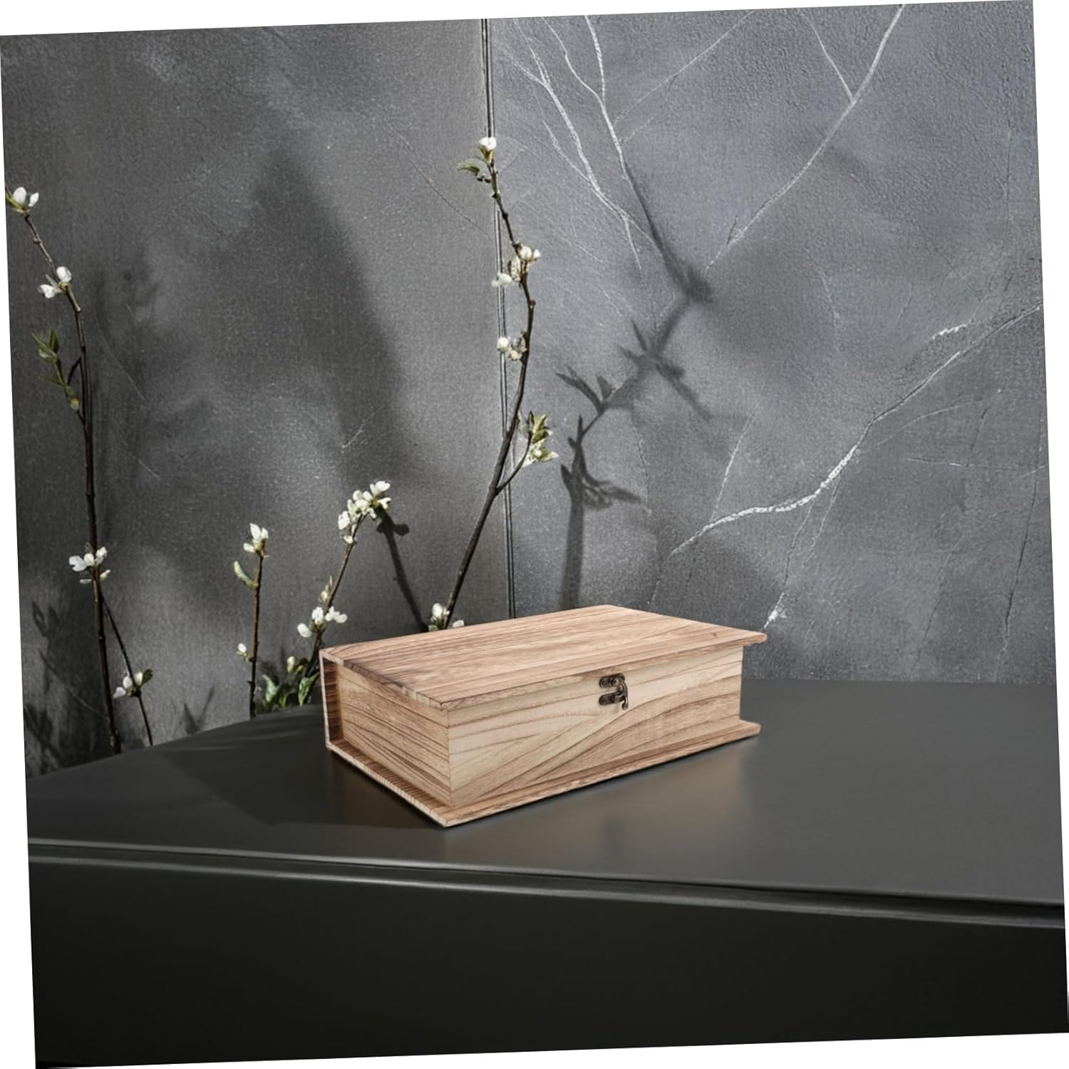 CLISPEED Handcrafted Wooden Memorial Box Large Book Storage Hinged Lid Jewelry Container image number 4