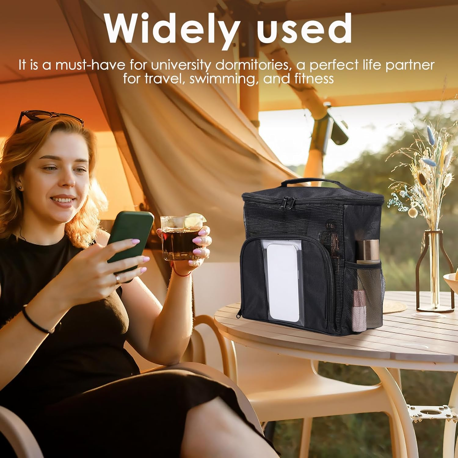 Awobepl Hanging Travel Toiletry Bag, Waterproof Oxford Fabric Toiletry Organizer, Portable Breathable Makeup Bag for Bathroom Camping Trip (Black)