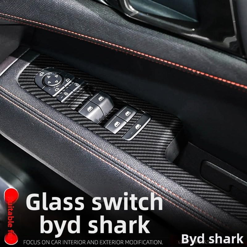 BYD Shark Glass Button Switch Control Panel Decorative Trim, Carbon Fiber Texture ABS Material, Sporty Interior, Easy Installation (Door Control Area) image number 4