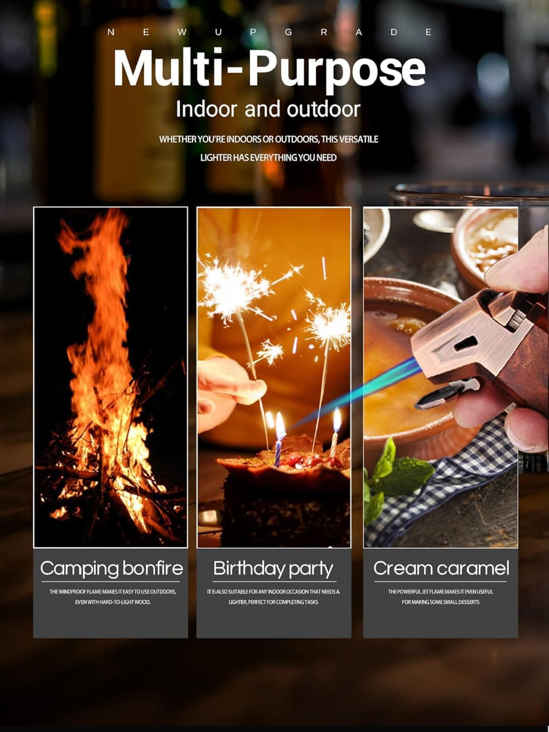 Butane Torch Lighter with V Cutter,Adjustable Cigar Torch Refillable Lighter Butane Double Jet Flame,Windproof Lighter,Adjustable Refillable Butane Lighter Gifts for Men(No Gas) (Brown) image number 1