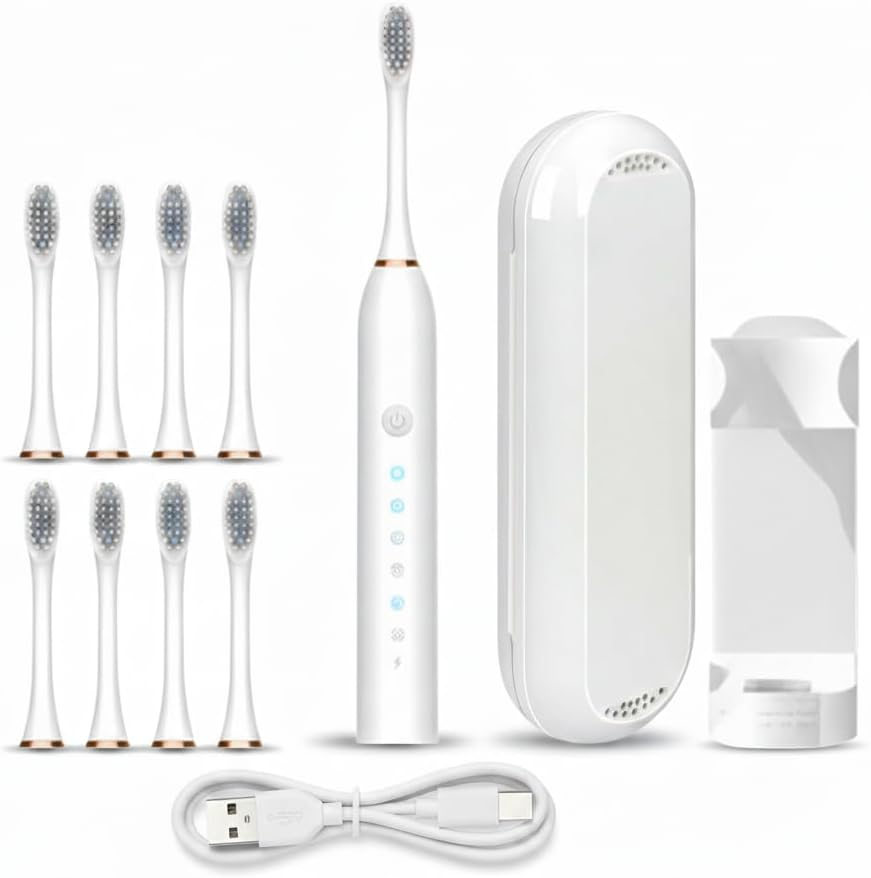 Opal Abode - Rechargeable Sonic Electric Toothbrush &ndash; 5 Modes, 8 German Dupont Brush Heads, Smart Timer, USB Travel Case & Holder &ndash; White Waterproof IPX7, Deep Clean Plaque Remover for Adults & Kids. 42000 High Frequency Vibration. image number 4