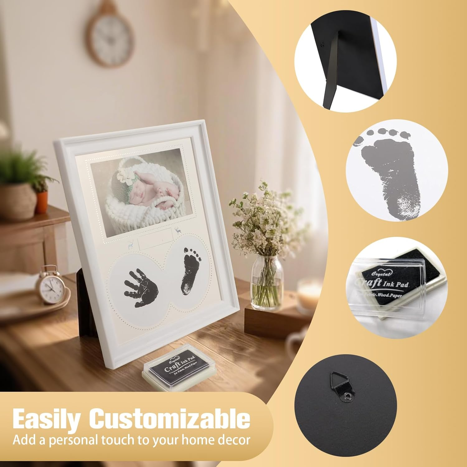 Baby Hand and Footprint Kit，Shower Gift Casting Printing, Essentials for Newborn Boys and Newborn Girls, Baby Keepsake Photo Frame, Pet Paw Print Set image number 5