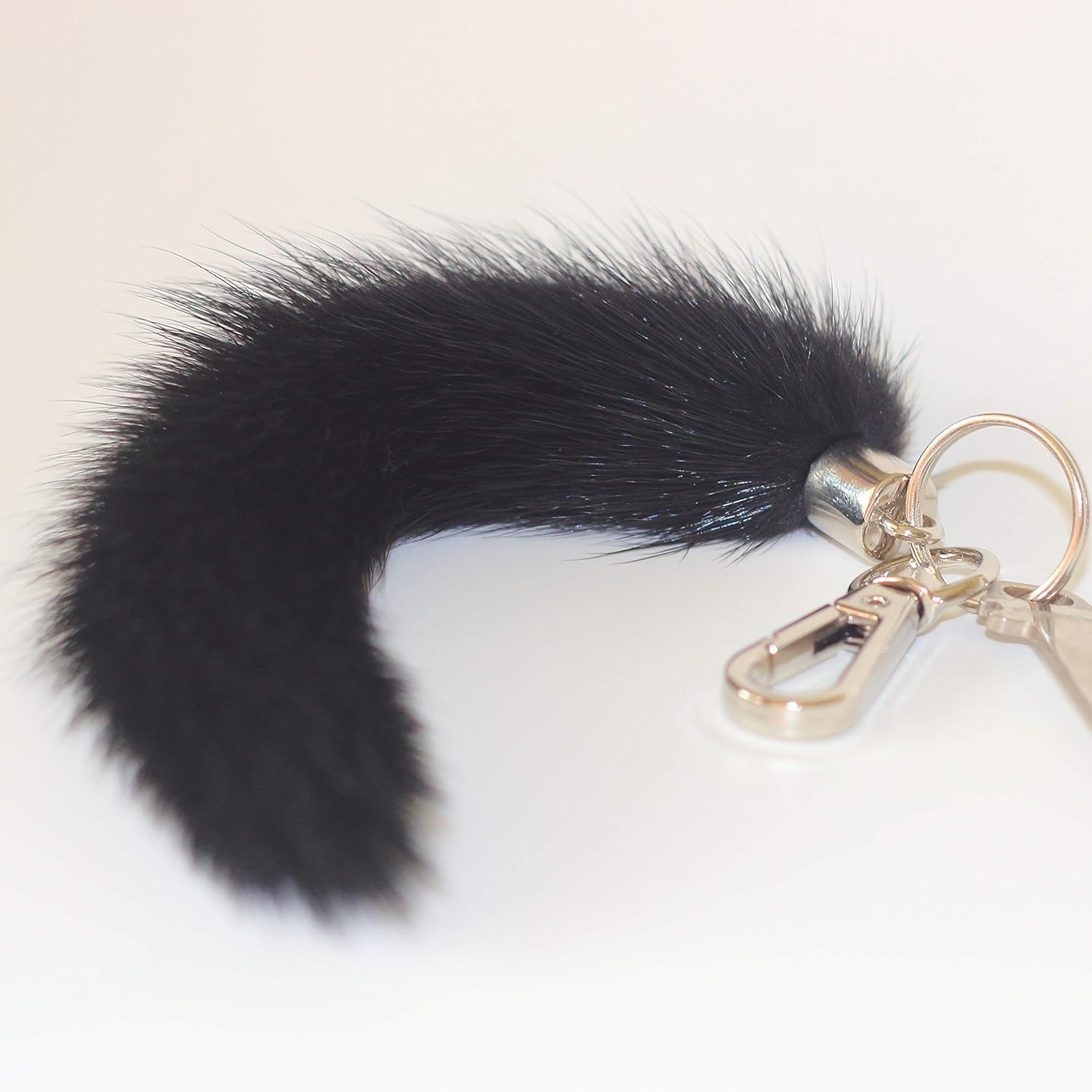 Fosrion Real Mink Tail Fur Key Chain Hook Ring for Offic Motor Car Jeep Truck Motorcycle Motorbike (Black) image number 3