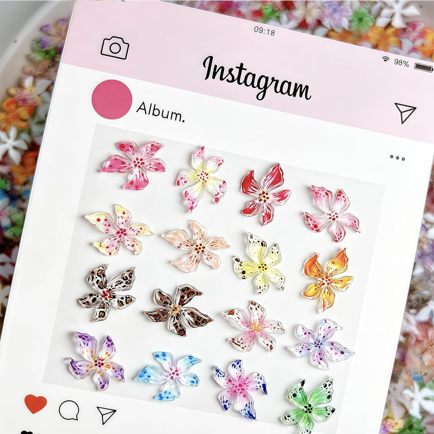 60 Pieces Charms Nails, 3D Flower Nail Art Charms, Colourful Flower Nail Gems for Women, Summer Nail Designs, DIY Nail Accessories image number 5