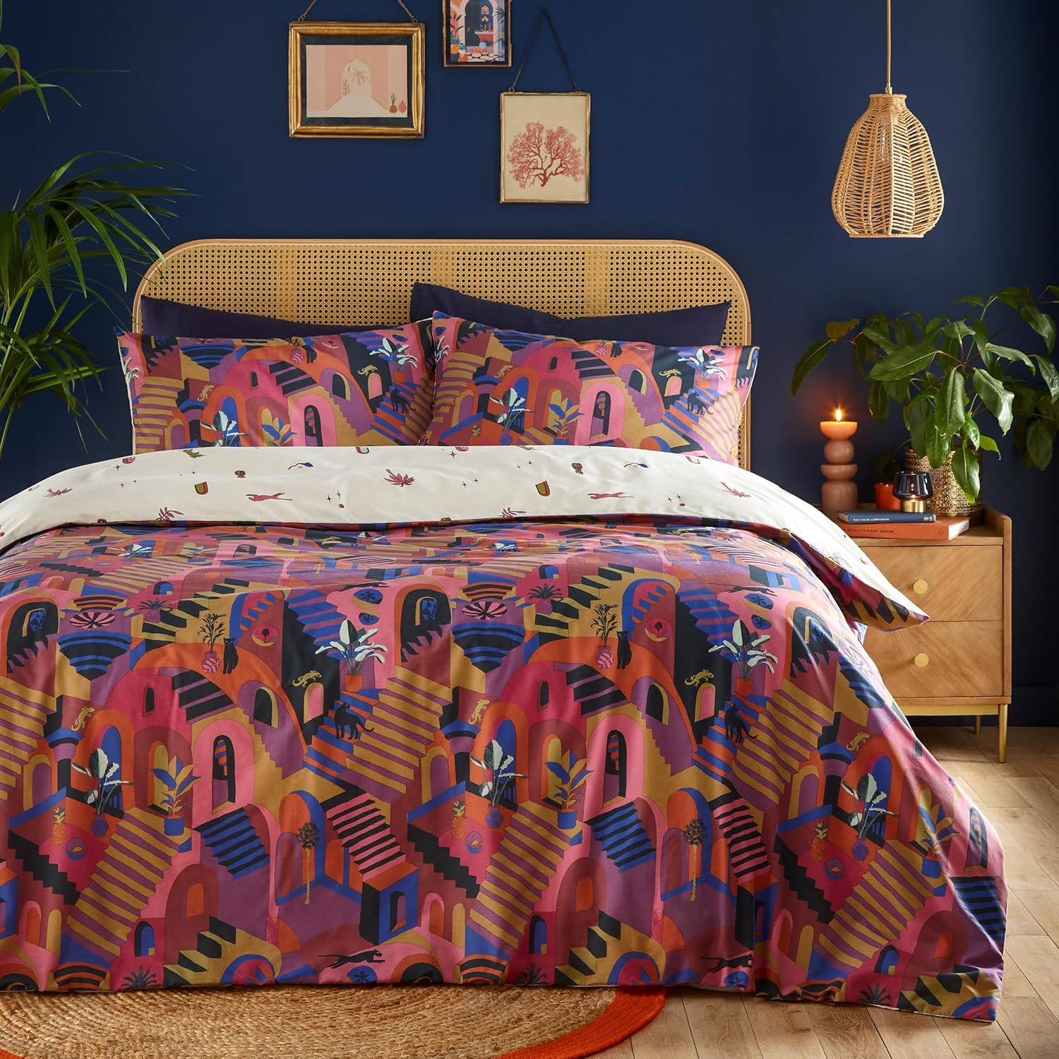 Furn. Eivissa Abstract Duvet Cover Set, Magenta