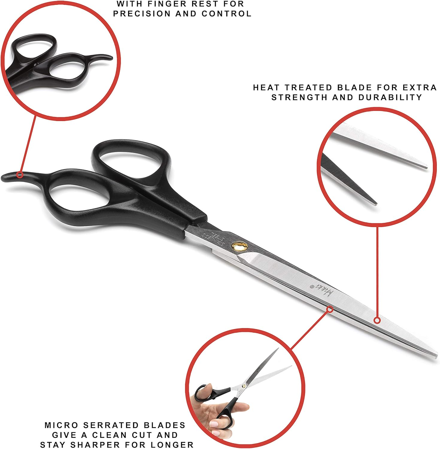 Mikki Dog, Cat Coat Grooming Scissors - Pet Shears - for Short, Medium and Long Fur Hair - Large image number 4