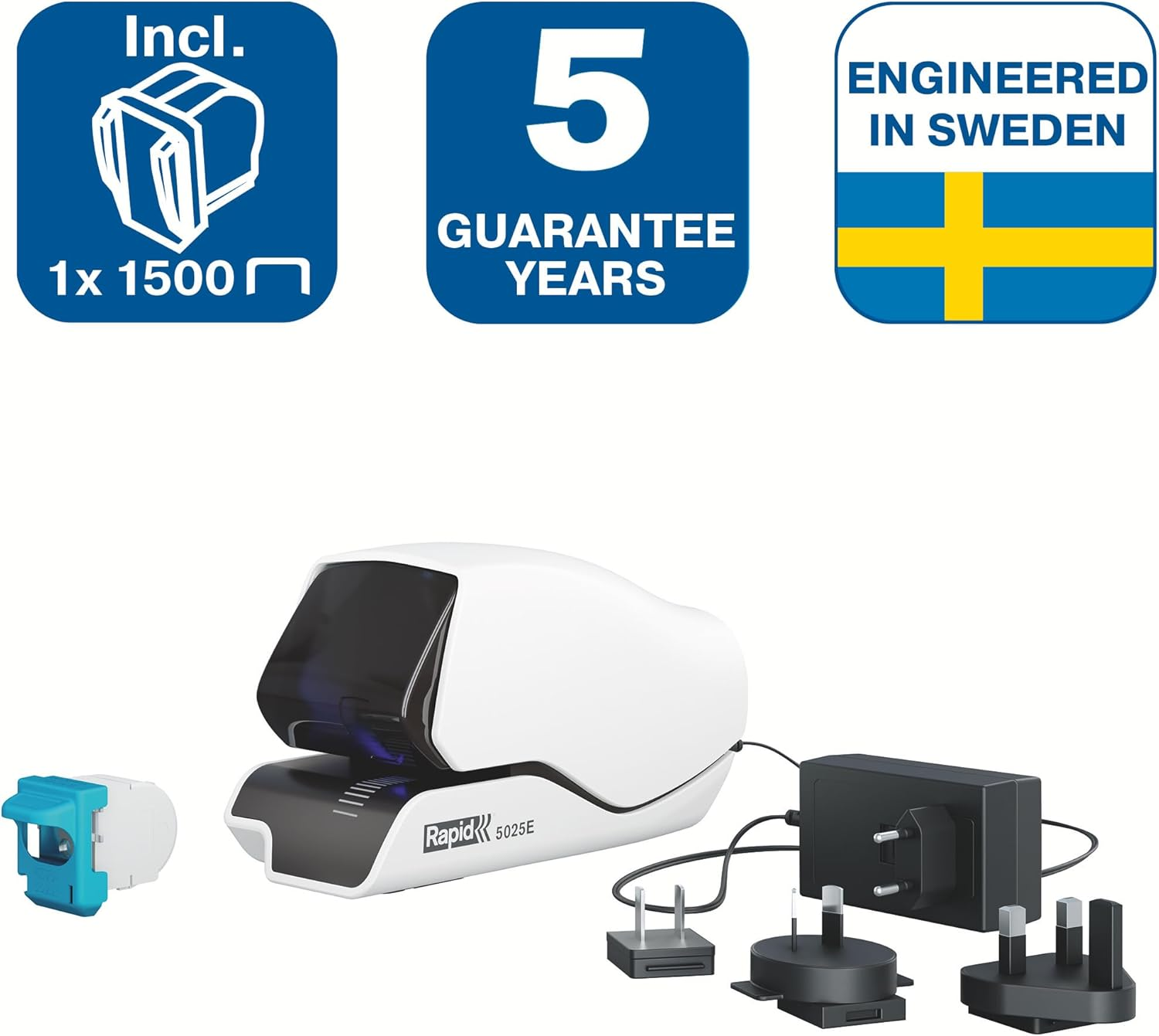 Rapid Electric Stapler, 25 Sheets, Plastic, Metal, Electronics, Cassette Replacement, 5025E, White, 25095200 image number 6