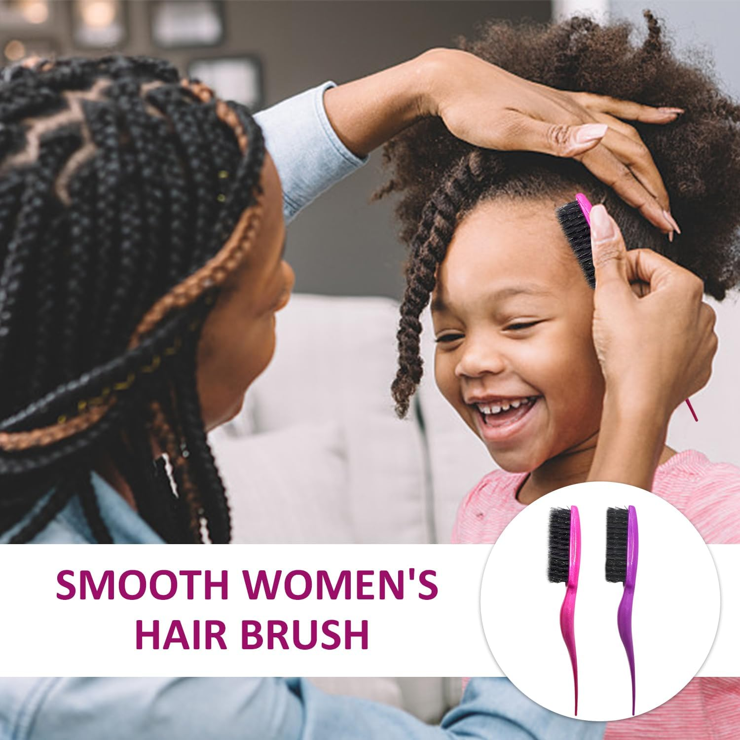 Pack of 4 Wild Boar Bristle Brushes, Back Detangling Brush, Smoothing Women'S Hair Brush, Hair Straightening Brush, Suitable for Scalp Massage, Straight or Curly Hair image number 5