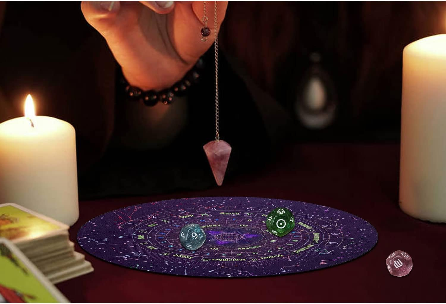 6 Pcs Tarot Divination Dice Set with Astrology Dice, Amethyst Pendulum, Witch Pendulum Board, Card Case, Witchcraft Kit - Metaphysical Supplies for Beginners image number 2