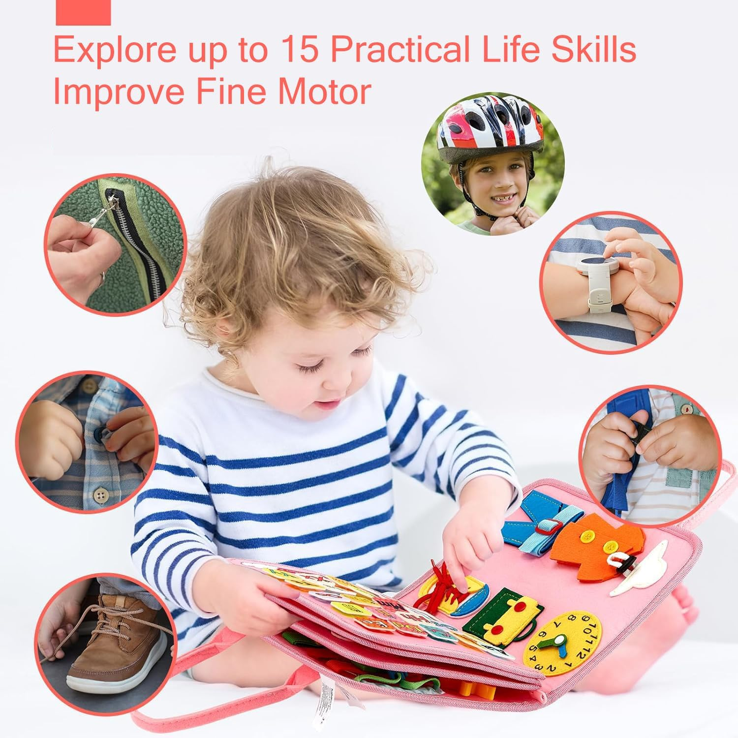 Busy Board for Toddlers, Montessori Toys for 1 2 3 4 Year Old, Busy Book for Educational Activities Playing, Baby Travel Toys for Plane Car, Birthday Gifts for Girls Boys (Pink) image number 2