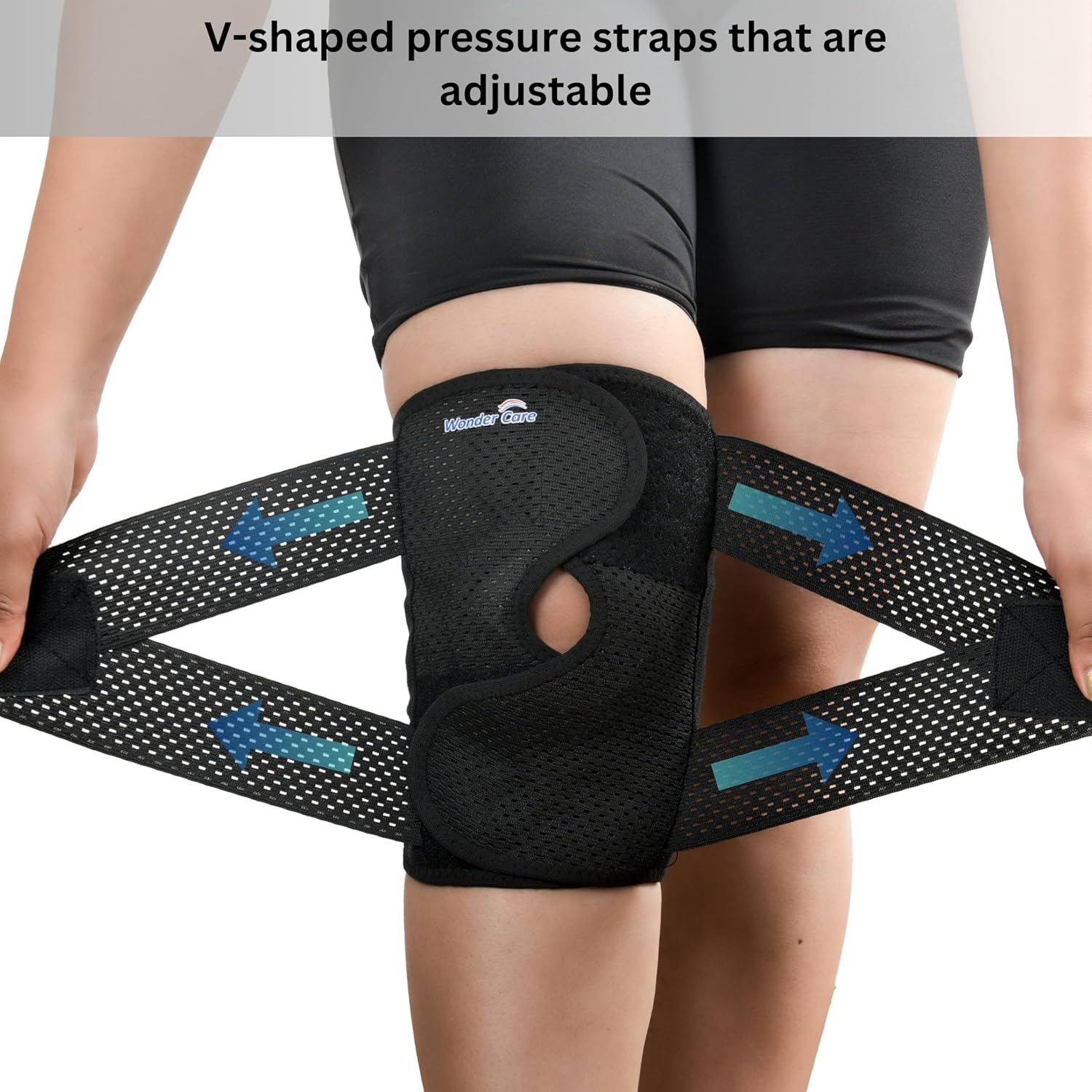 Wonder Care Compression Knee Brace Designed for Knee Pain, Sports, Running, Meniscus Tear & ACL Relief. Adjustable Knee Wrap with Side Stabilizers for Men & Women, Knee Support with Air Mesh Fabric image number 4