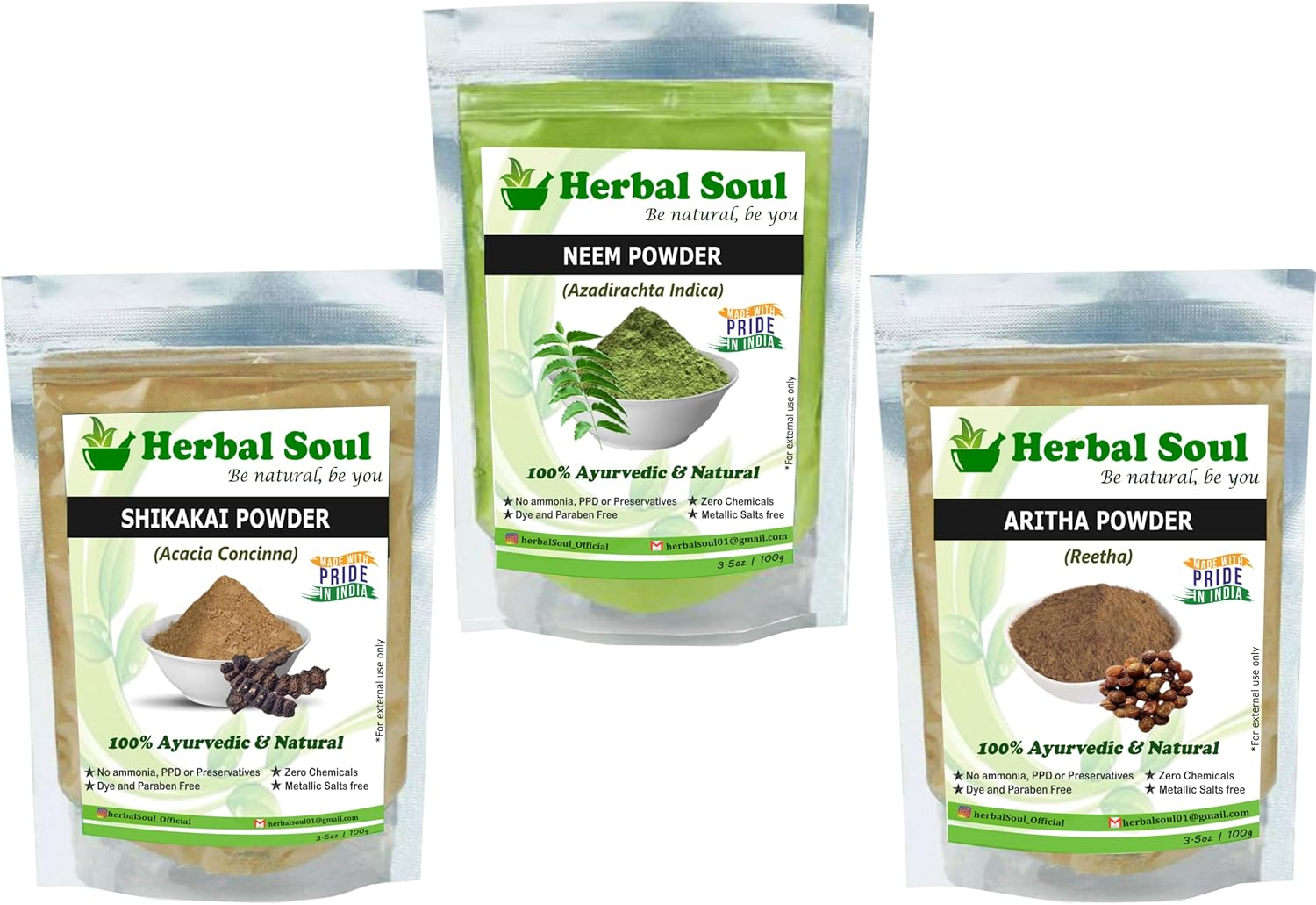 Herbal Soul Combo of Reetha Powder + Shikakai Powder + Indigo Powder | 300 Gm image number 4