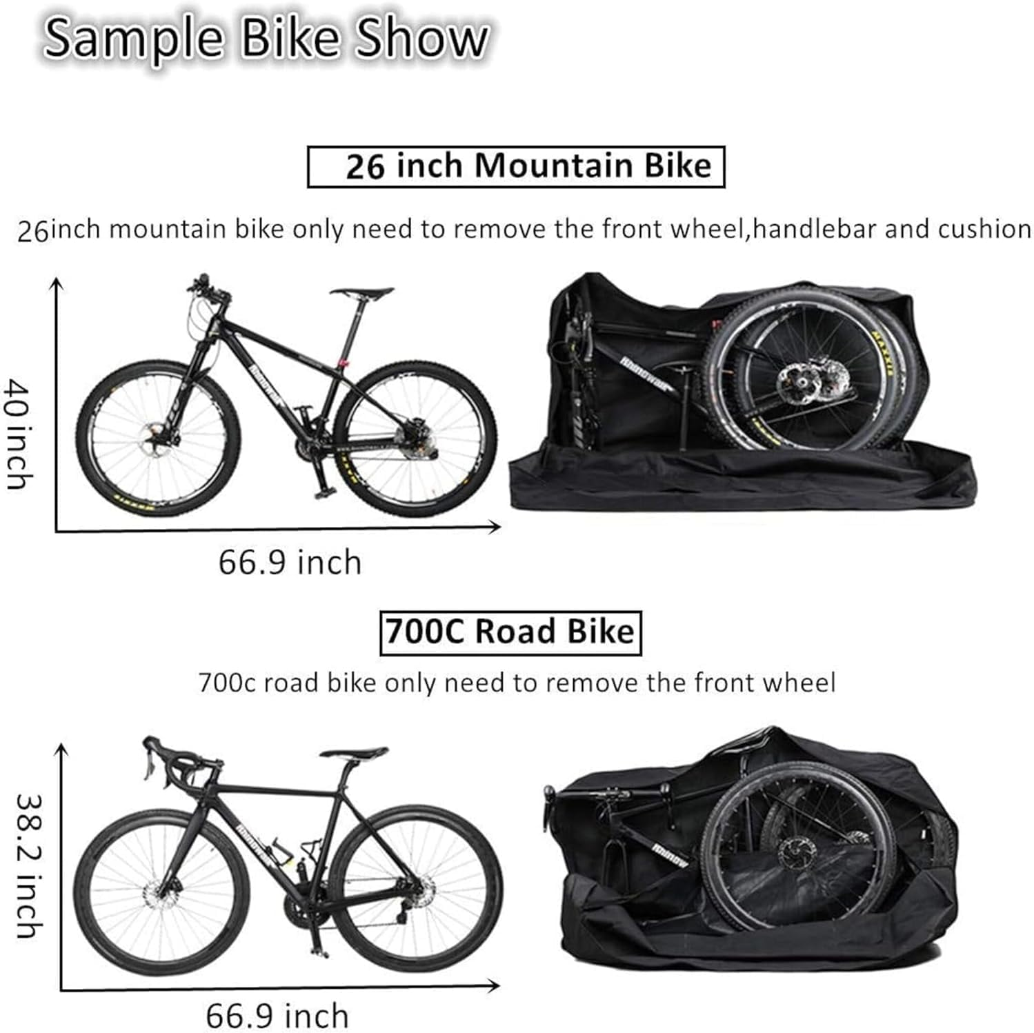 Kapeicamper Bike Travel Bag, Folding Bike Transport Bag Bicycle Travel Carrying Case for 26-29 Inch Folding Bike, Waterproof Bike Transport Case for Train Air Travel image number 3