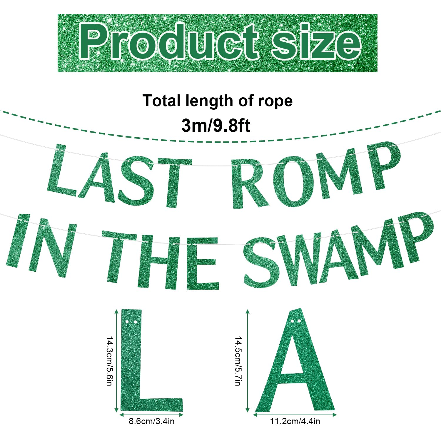 Last Romp in the Swamp Banner, Glitter Last Romp in the Swamp Garland Green Bachelorette Party Decorations Funny Hanging Ornaments for Bridal Shower Housewarming Birthday Party Decor image number 2
