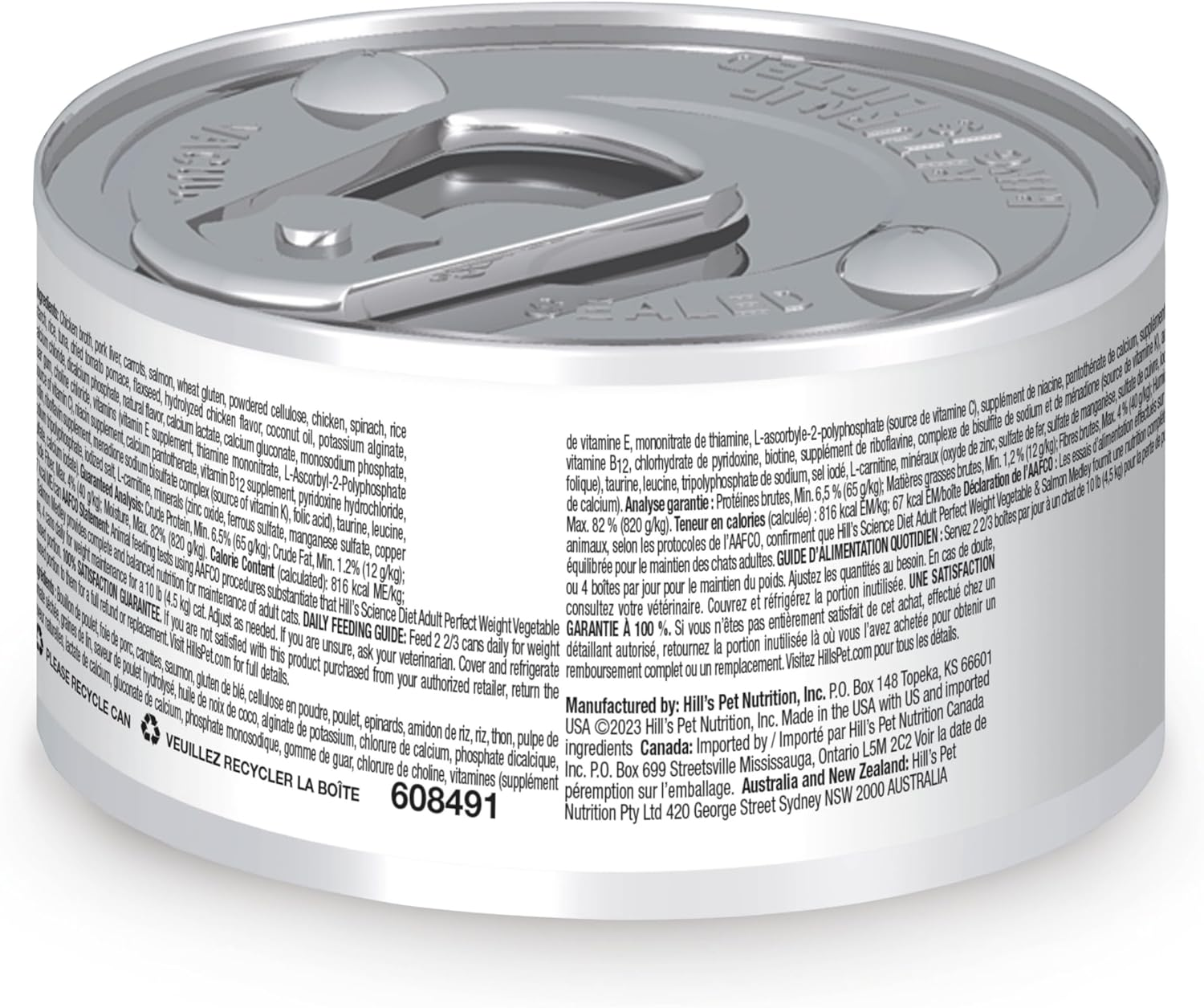 Hill'S Science Diet Perfect Weight Salmon & Vegetable Canned Cat Food 24X82G image number 5