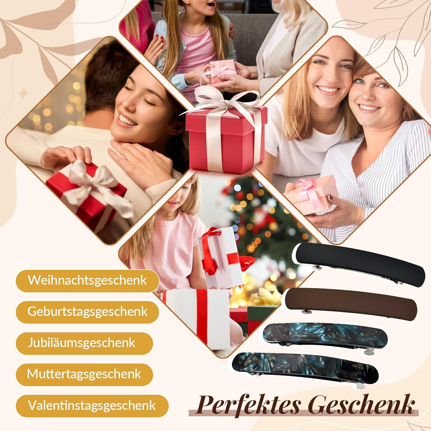 Baoblaze Women'S Hair Clips, French Hair Clips, Vintage Hair Accessories, Barrette, Automatic Tortoise Shell Hair Clips for Girls, Fine Hair and Medium Thick Hair, Blue Black, 8.3 Cm, Pack of 2 - 2 X Leopard Brown image number 3