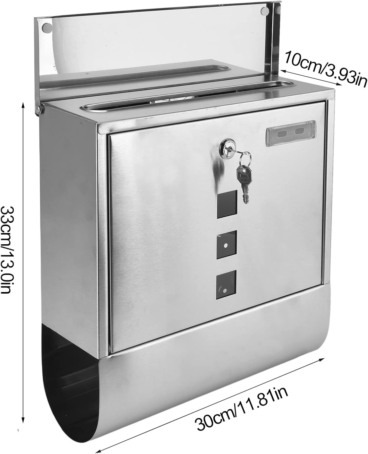 European Style Locking Mailbox with Narrow Slot, 2 Keys, Small and Compact Stainless Steel Wall Mounted Vertical Mailboxes for outside Garden image number 4