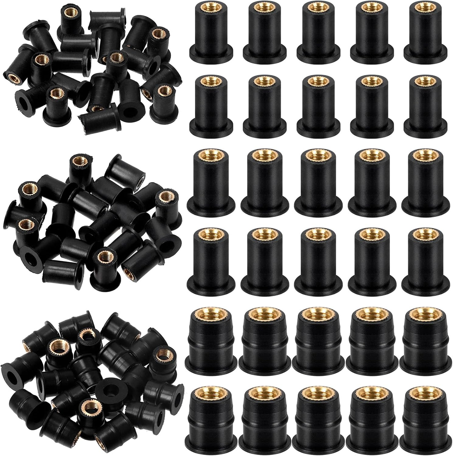 Swpeet 20Pcs M4 Black Rubber Well Nuts Kit, Windshield Fairing Fasteners Nuts, Fairing Universal Motorcycle Fasteners and Neoprene Expansion Brass Nuts Ideal for Canoe Boat Kayak image number 4