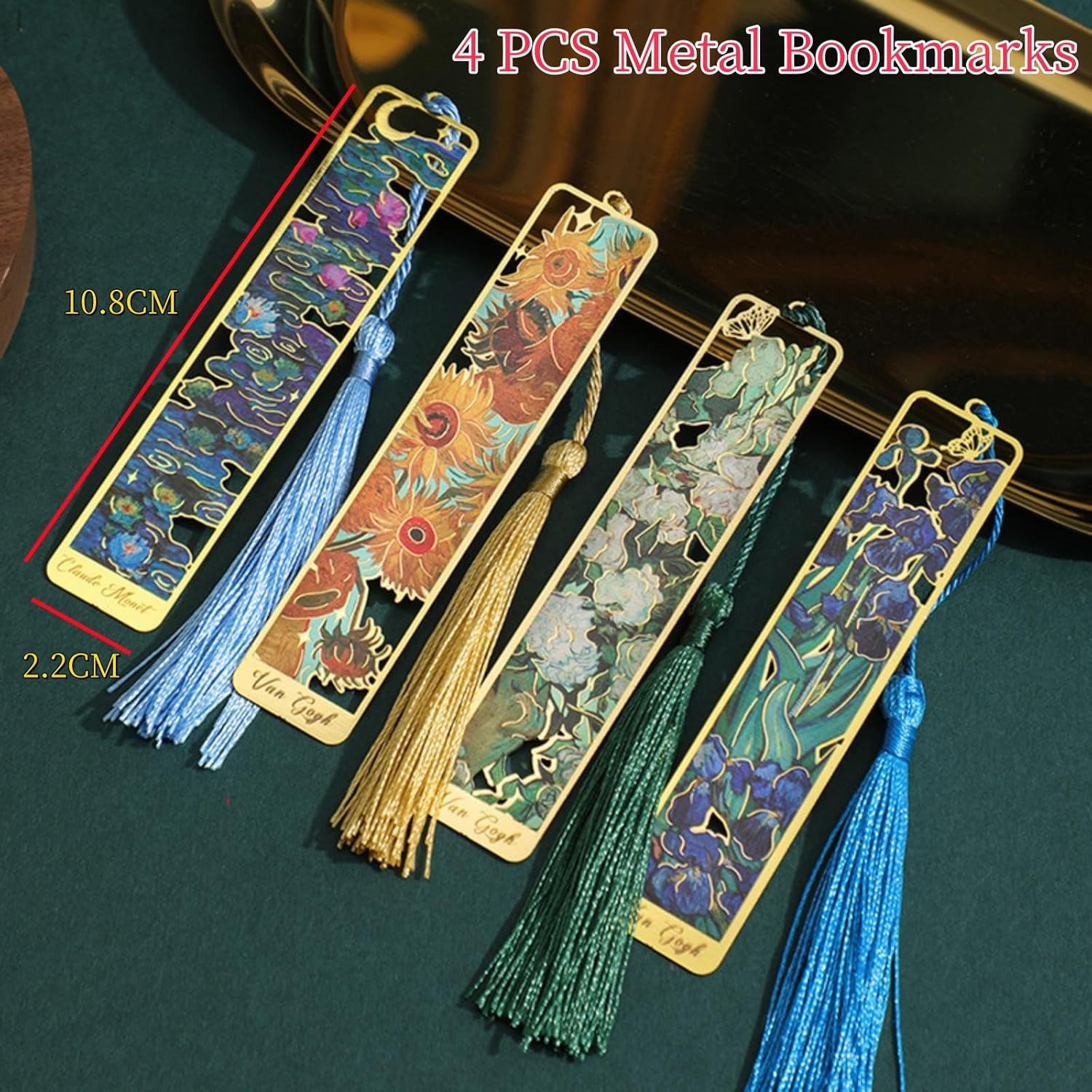 MAIHUO 4 Pcs Metal Bookmarks with Tassels,Bookmark for Women,Monet Van Gogh Oil Painting Theme Book Mark